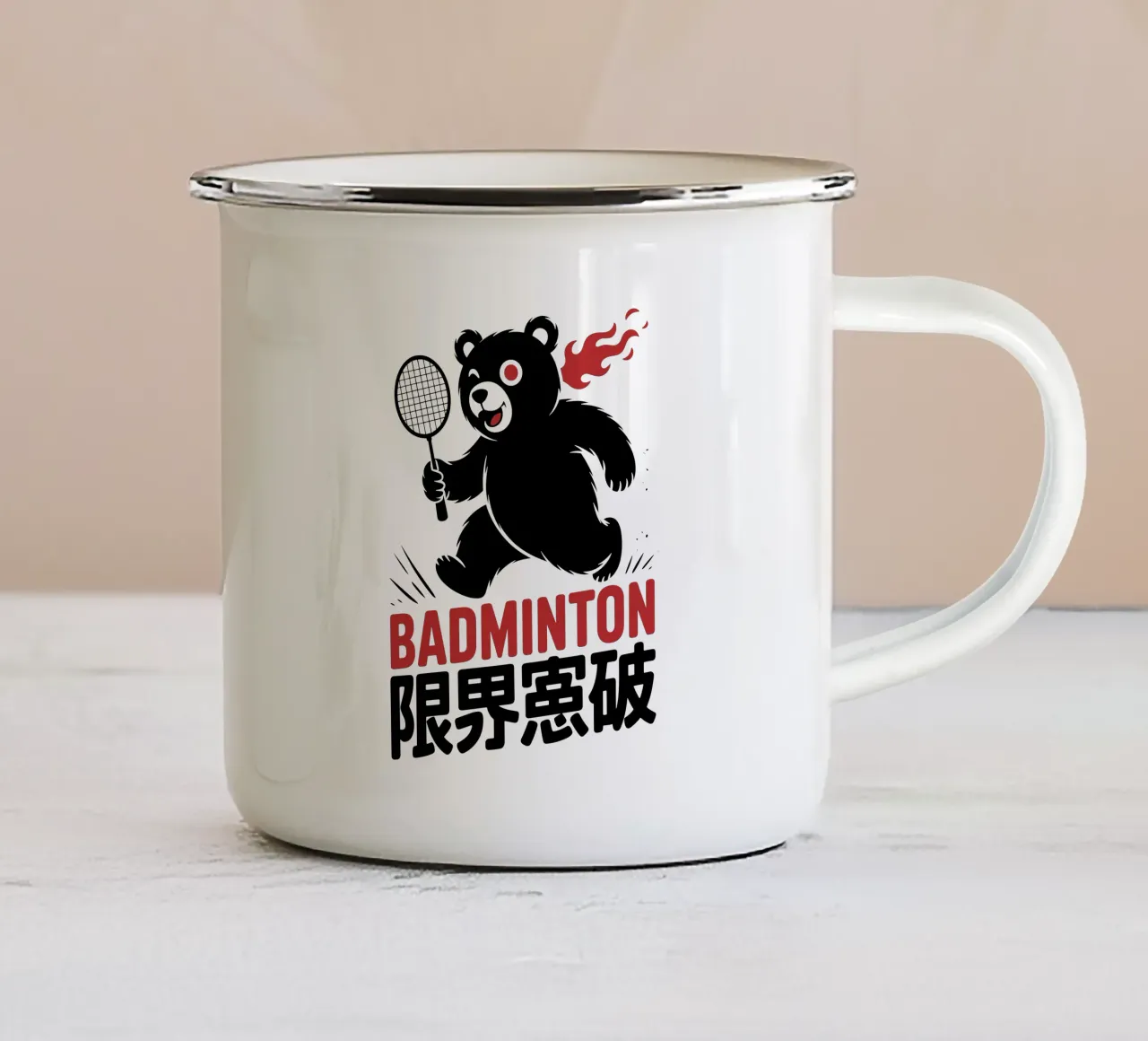 Japans badminton Bear Ontwerp - Limit Break Kanji Racket Sp emaille mok van GameDay Studio