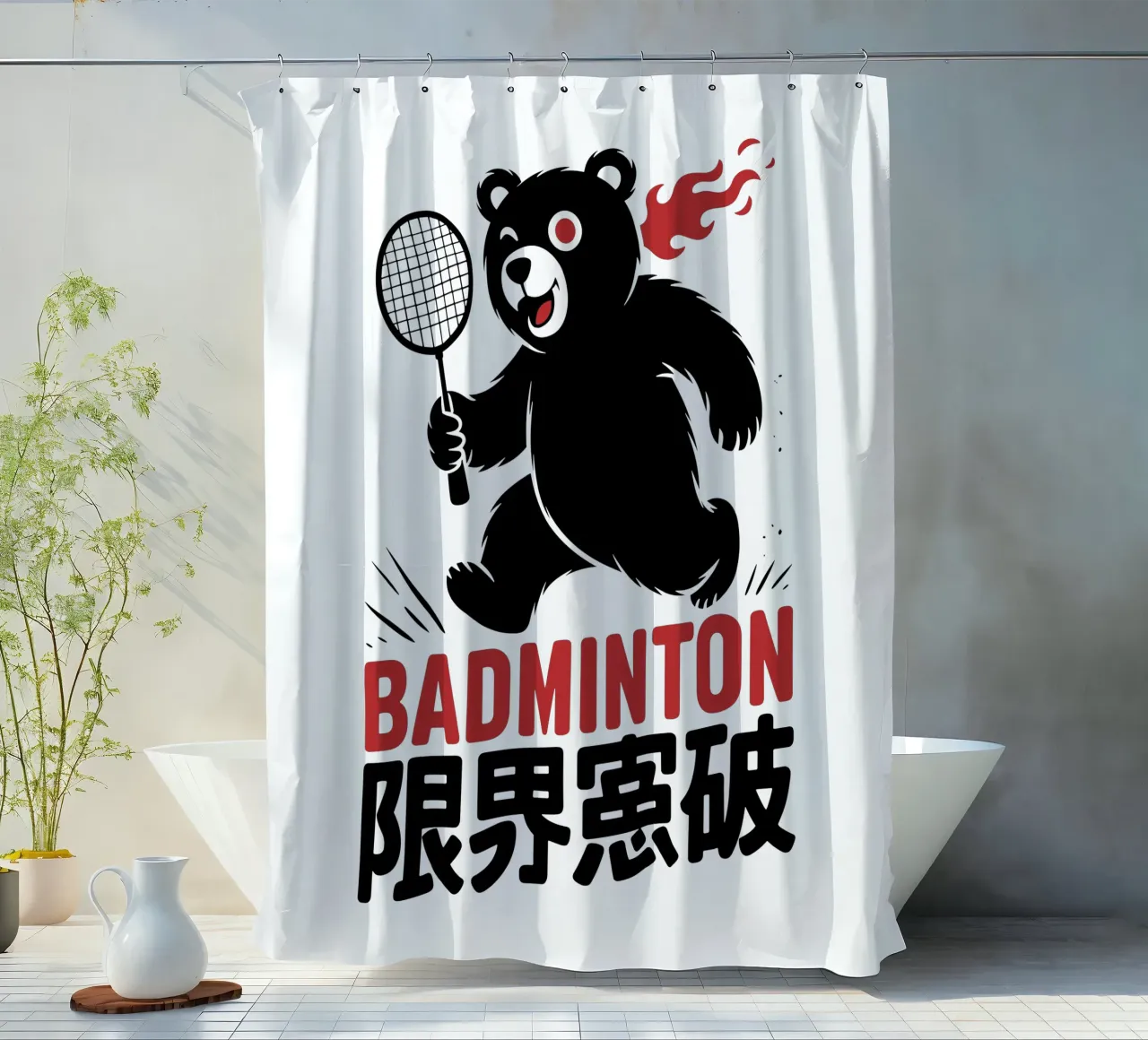 Japans badminton Bear Ontwerp - Limit Break Kanji Racket Sp douchegordijn van GameDay Studio