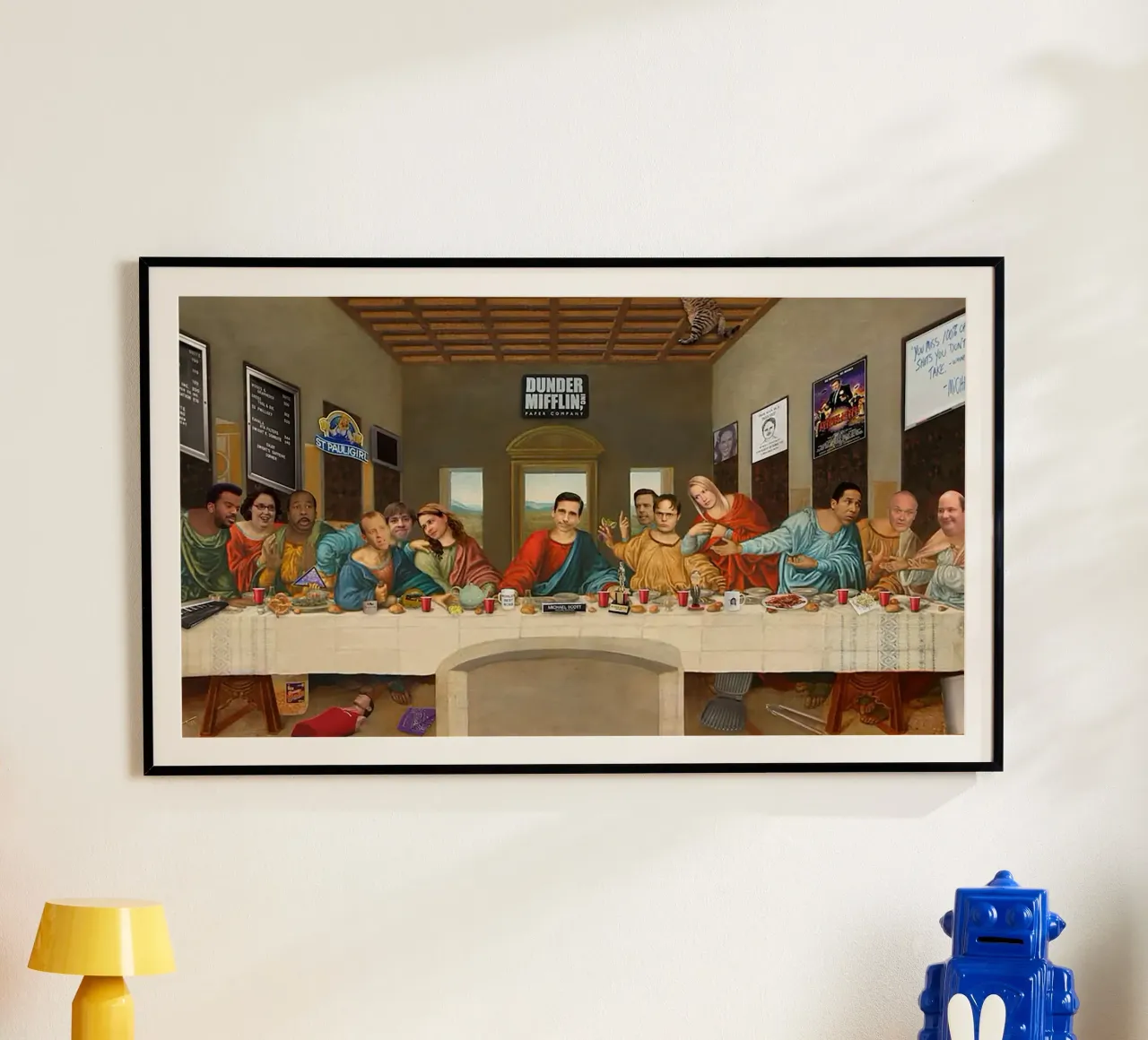 The Last Supper in the Office poster con marco de madera de Attaboy Dsgn