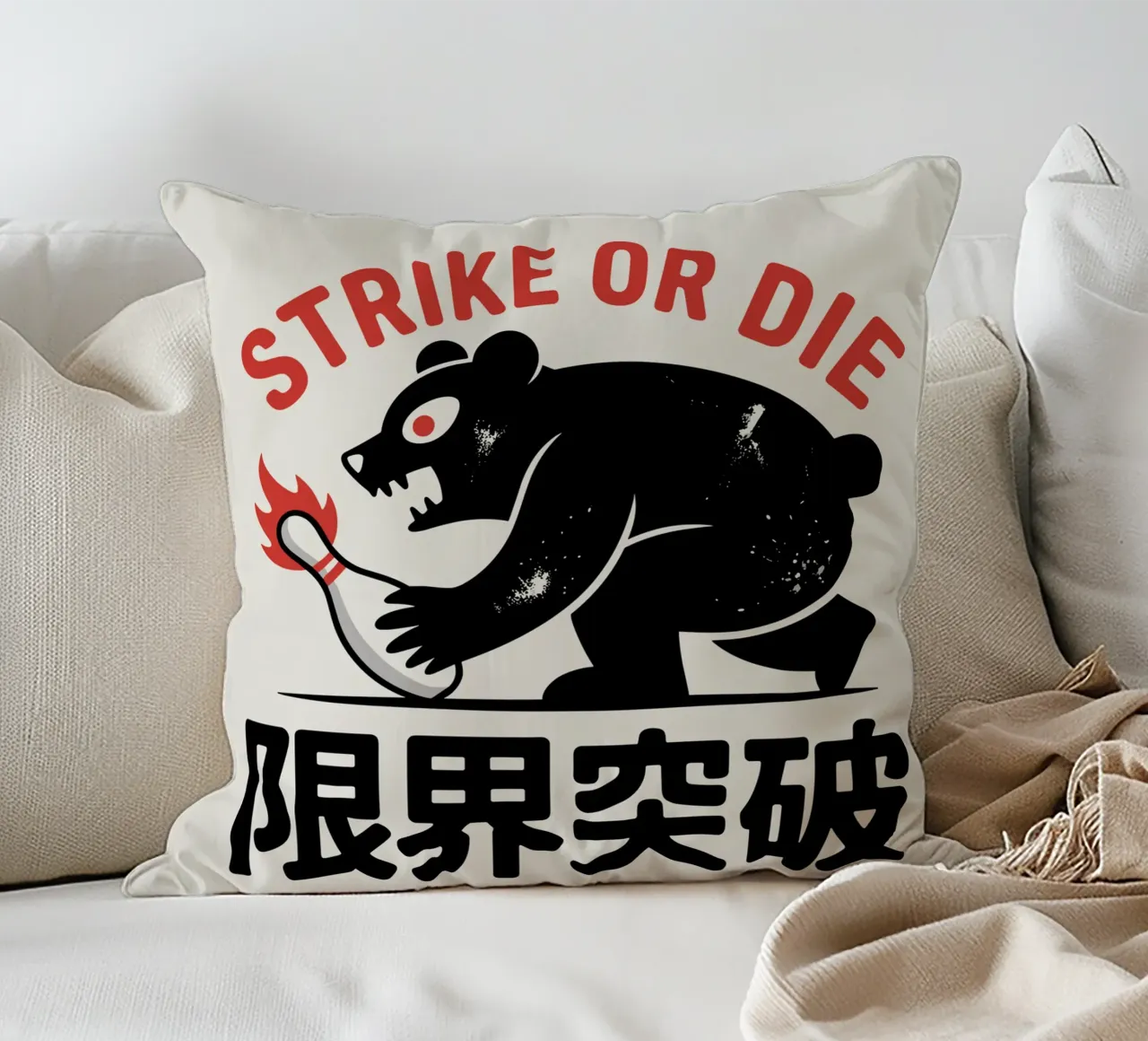 Orso da bowling giapponese - Limit Break Kanji Strike Art cuscino da GameDay Studio