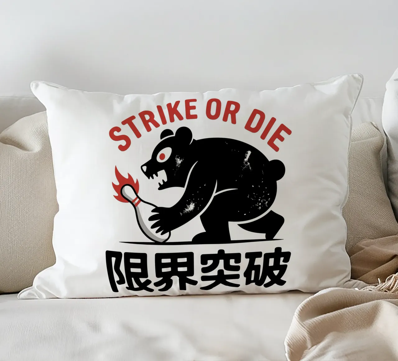 Orso da bowling giapponese - Limit Break Kanji Strike Art cuscino da GameDay Studio