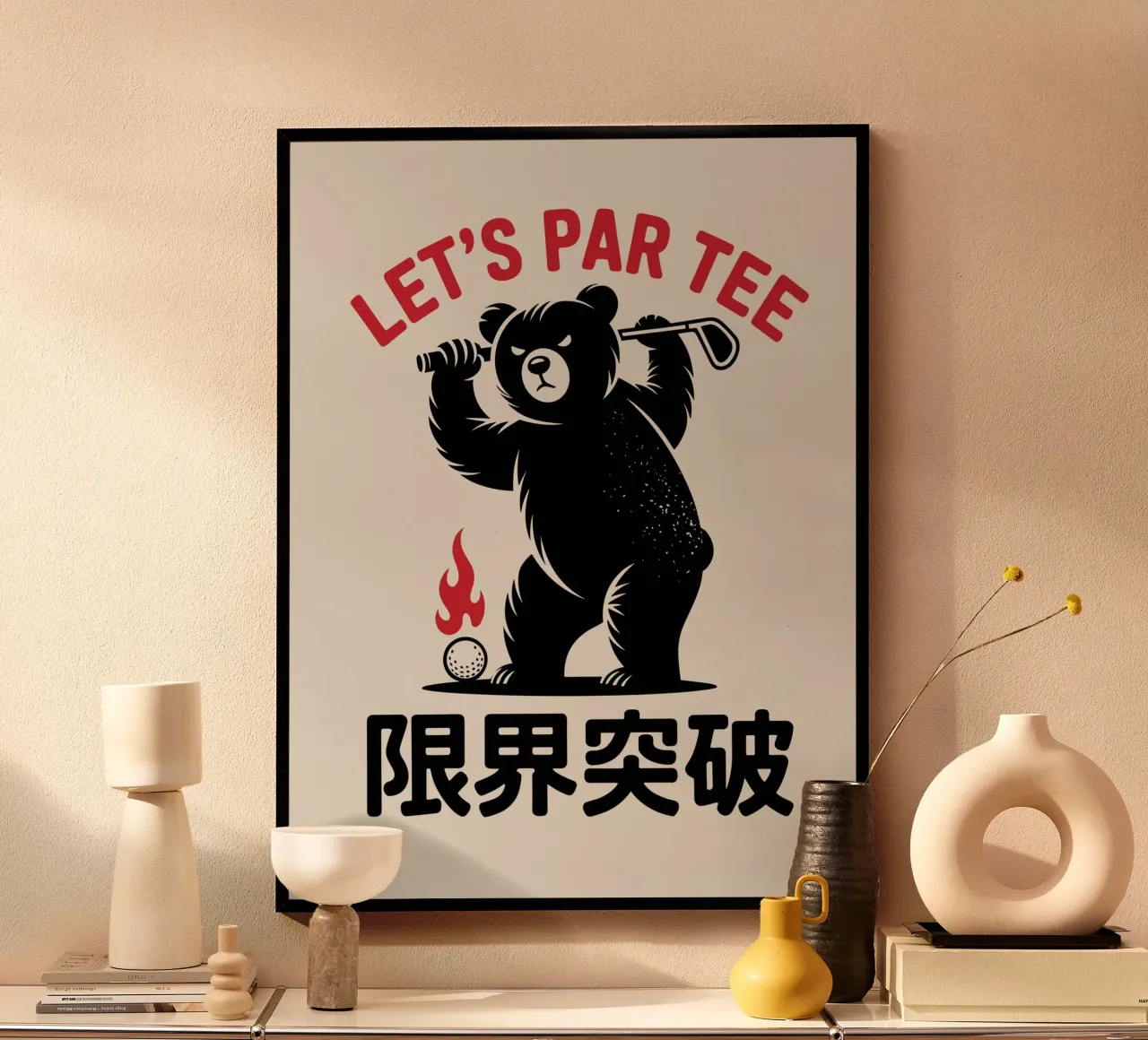Orso da golf giapponese di design - Limit Break Kanji Golf Club poster con telaio in plastica da GameDay Studio