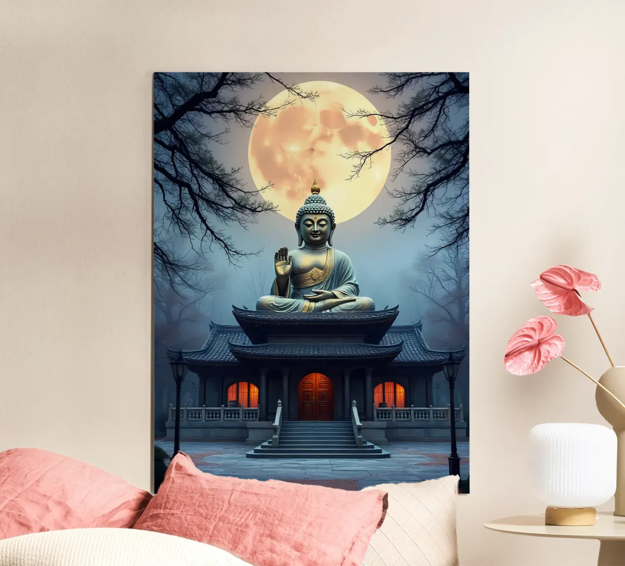 Buddha im Mondlicht poster con telaio in plastica da kosinsart.gallery