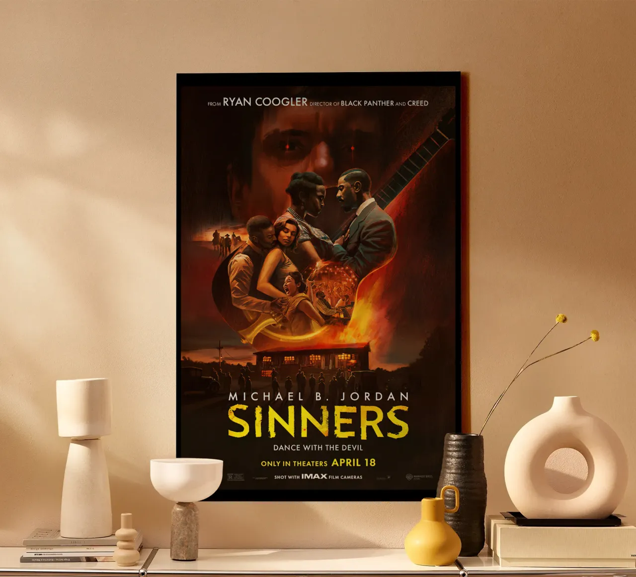 Gitaar van het zondaarsvuur canvas met Baklijst van Junkie Movie 2
