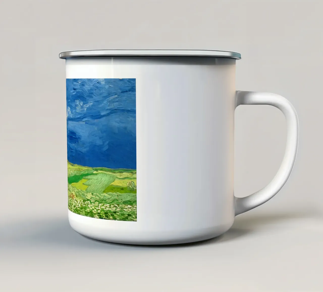 Vincent van Goghs Weizenfeld unter Gewitterwolken (1890) Emaille Tasse von Venus Art