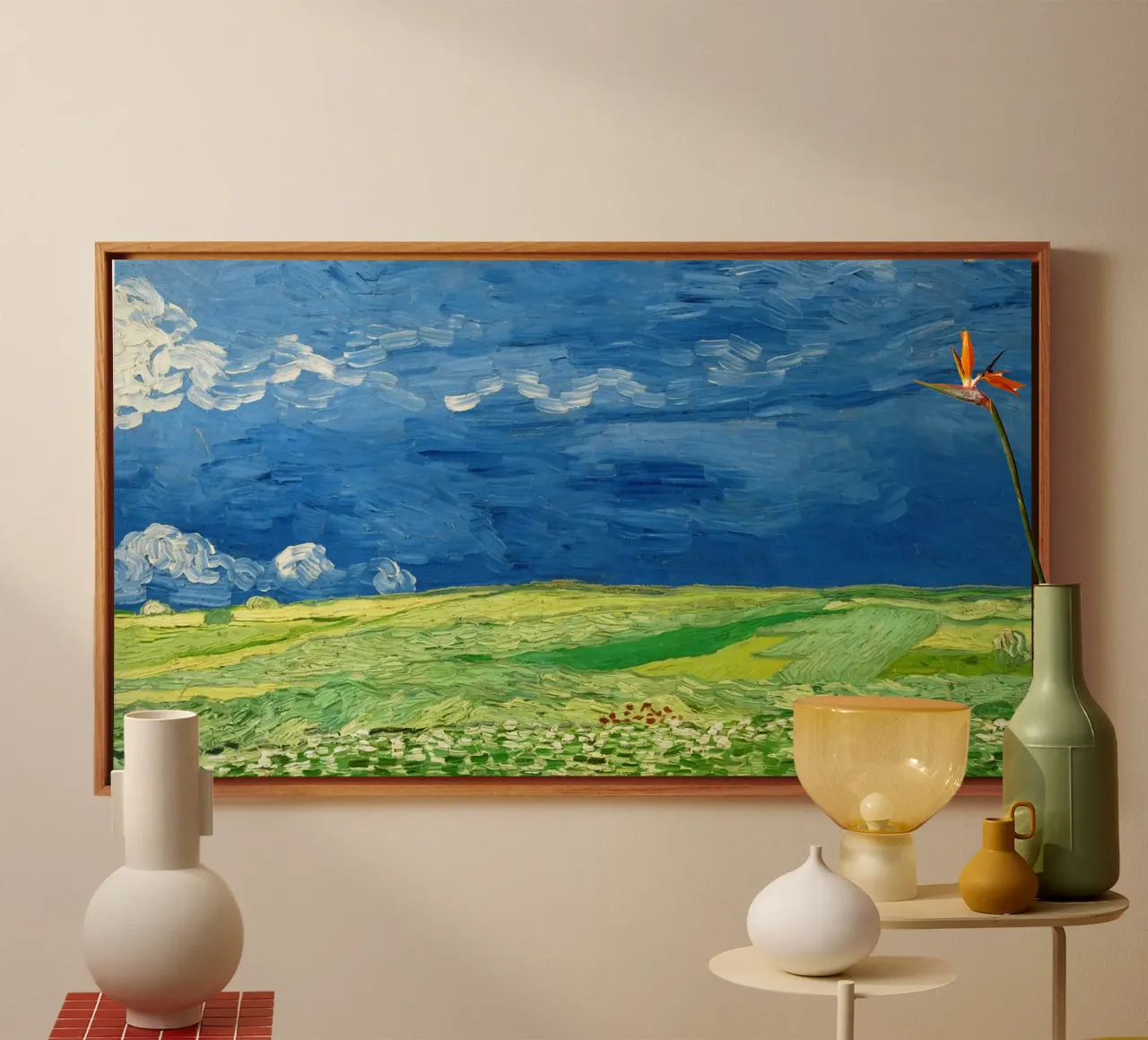 Vincent van Gogh’s Wheatfield Under Thunderclouds (1890) canvas with Floater frame by Venus Art