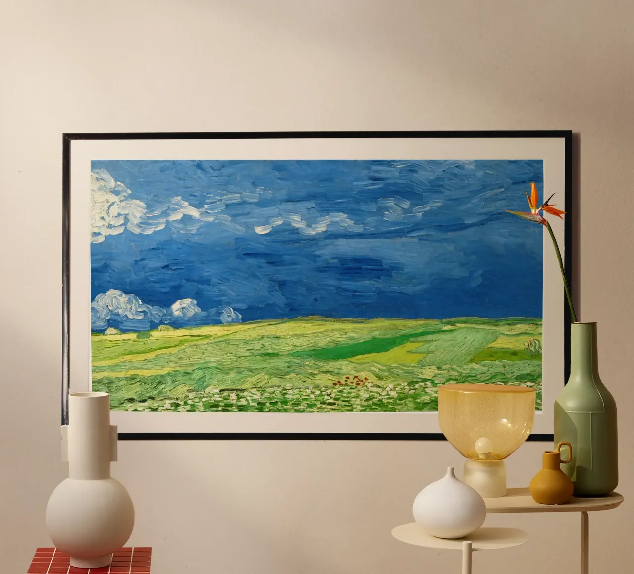 Vincent van Gogh’s Wheatfield Under Thunderclouds (1890) poster with plastic frame by Venus Art