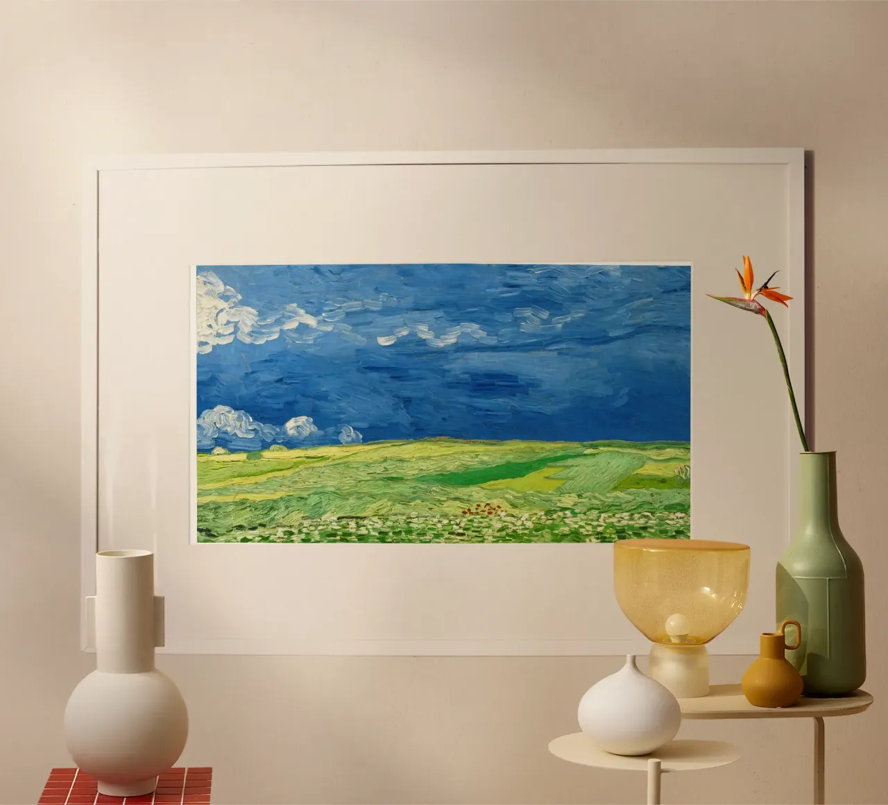 Vincent van Gogh’s Wheatfield Under Thunderclouds (1890) poster with plastic frame by Venus Art