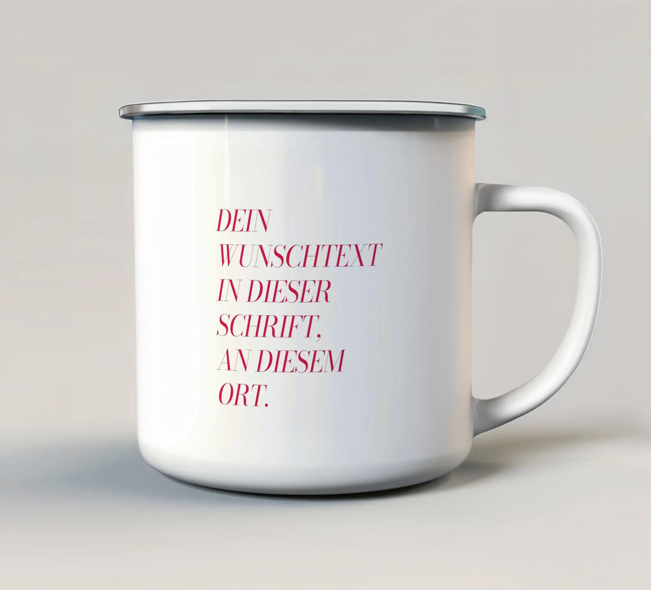 Wunschtext in rosa rot emaille mok van WORTSPIEL