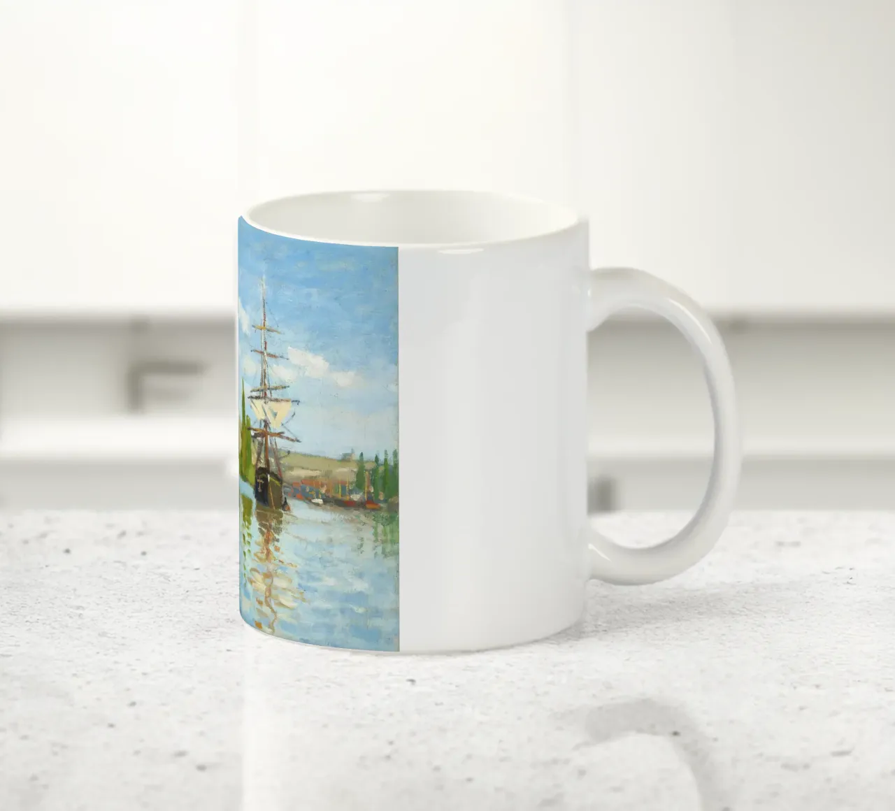 Ships Riding on the Seine at Rouen (1872–1873) by Claude Mon ceramic mug by Monet Art Prints