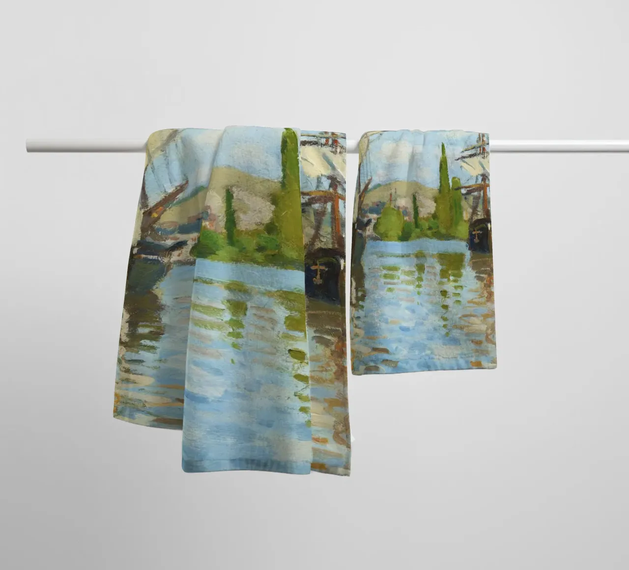 Ships Riding on the Seine at Rouen (1872–1873) by Claude Mon towel by Monet Art Prints