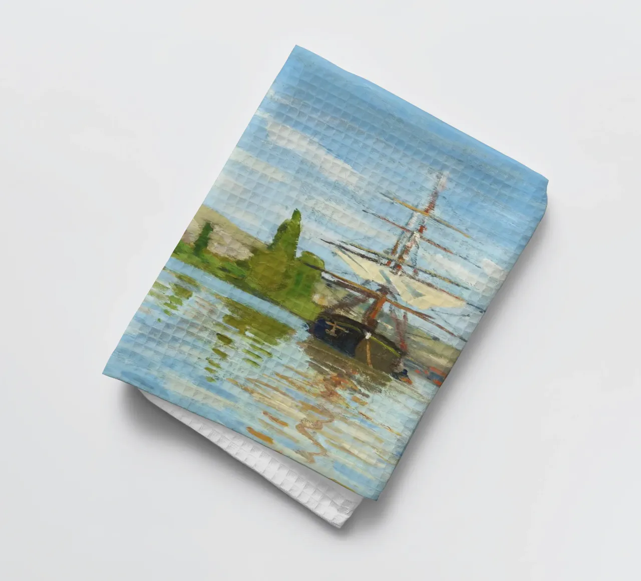 Navi a cavallo sulla Senna a Rouen (1872-1873) di Claude Mon canovaccio da cucina da Monet Art Prints