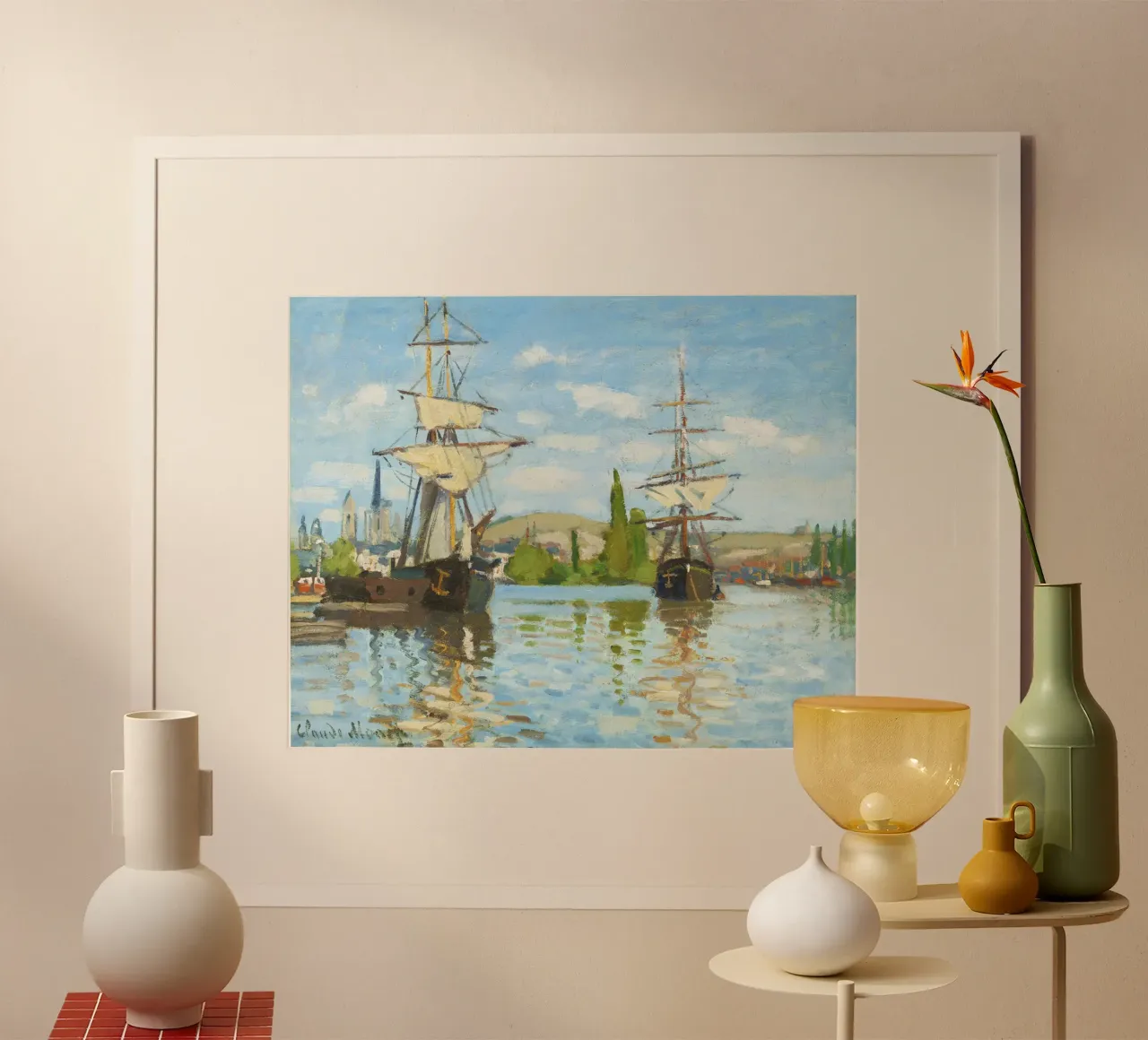 Navi a cavallo sulla Senna a Rouen (1872-1873) di Claude Mon poster con telaio in plastica da Monet Art Prints
