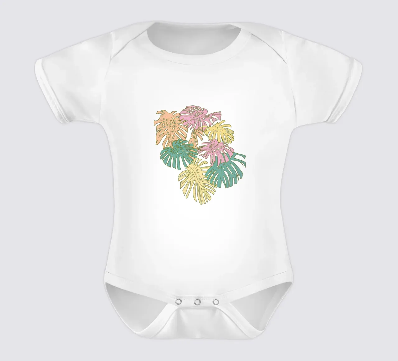 Monstera tropicale pastello - Palm Springs Retro Peach body neonato maniche corte da susanacosta