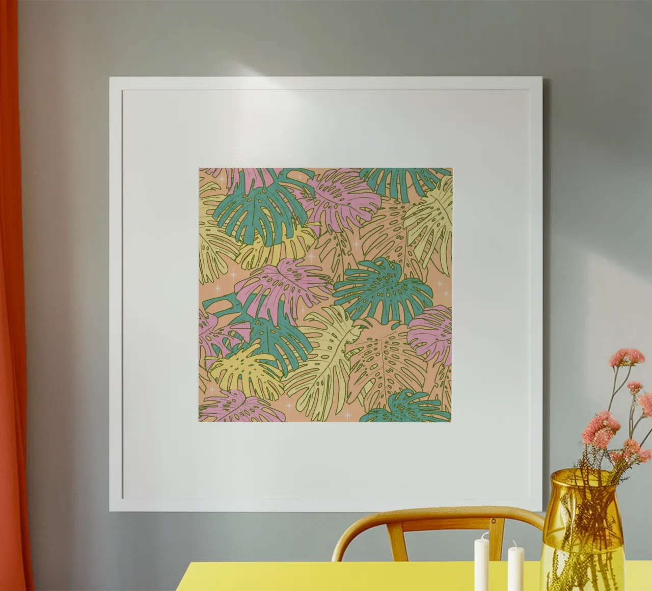 Monstera tropicale pastello - Palm Springs Retro Peach carta hahnemühle da susanacosta