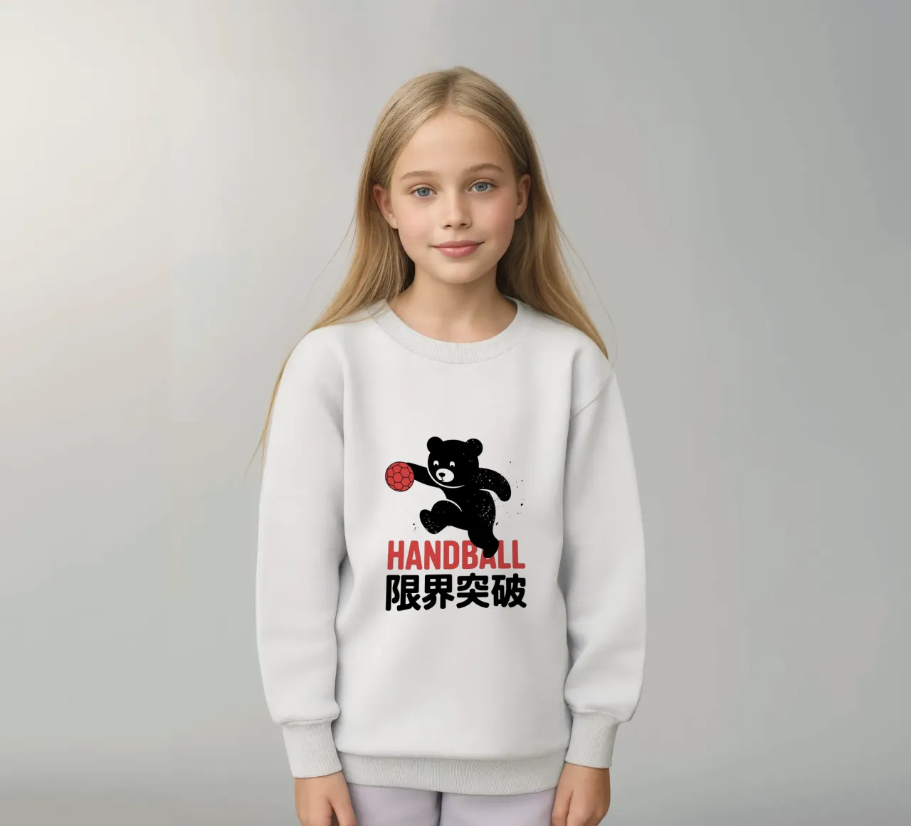 Handball Bear Artwork – Japanese Kanji Sport Design kids sweatshirt by GameDay Studio