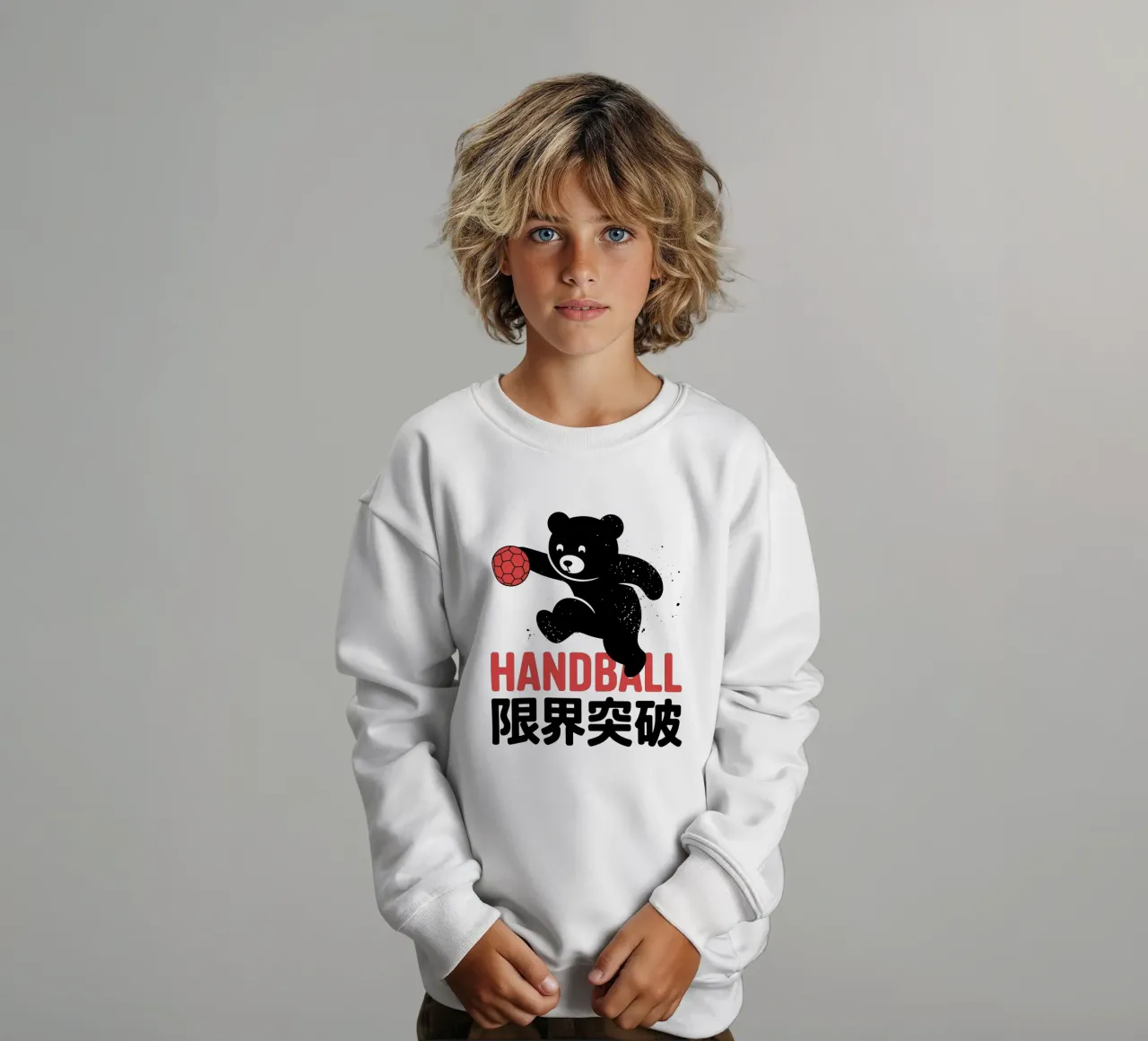 Handball Bear Artwork – Japanese Kanji Sport Design kids sweatshirt by GameDay Studio