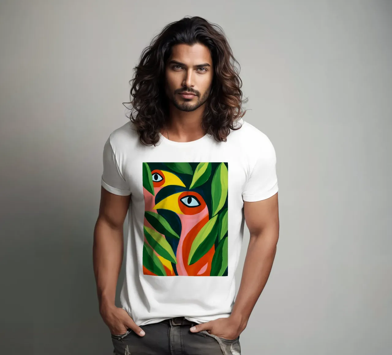 Due uccelli divertenti - Pittura su tela colorata t-shirt da Autofocus