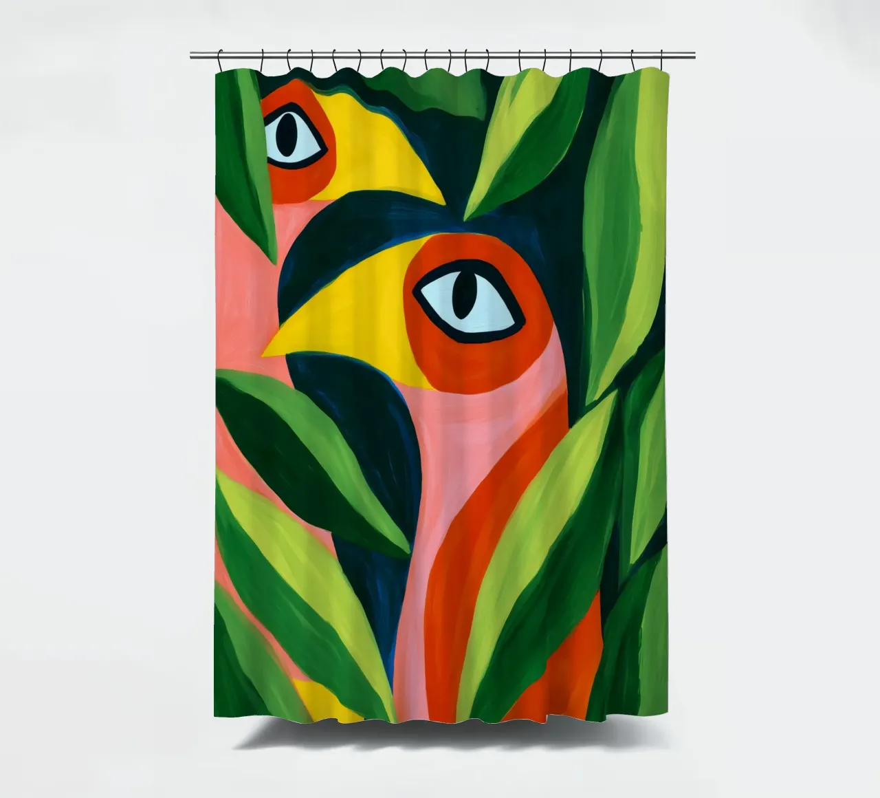 Due uccelli divertenti - Pittura su tela colorata tenda da doccia da Autofocus