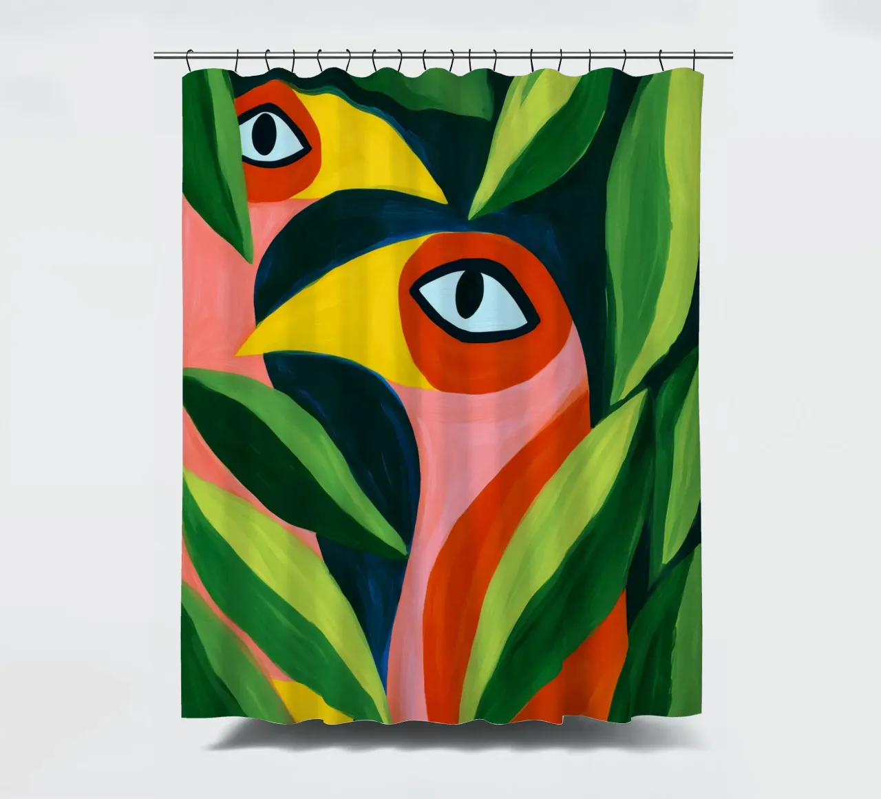 Due uccelli divertenti - Pittura su tela colorata tenda da doccia da Autofocus