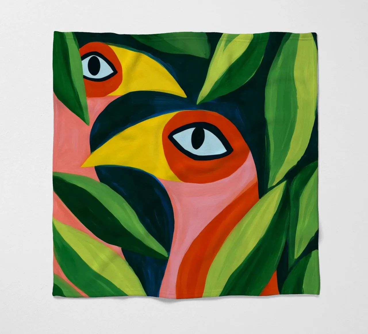 Due uccelli divertenti - Pittura su tela colorata coperta in pile da Autofocus