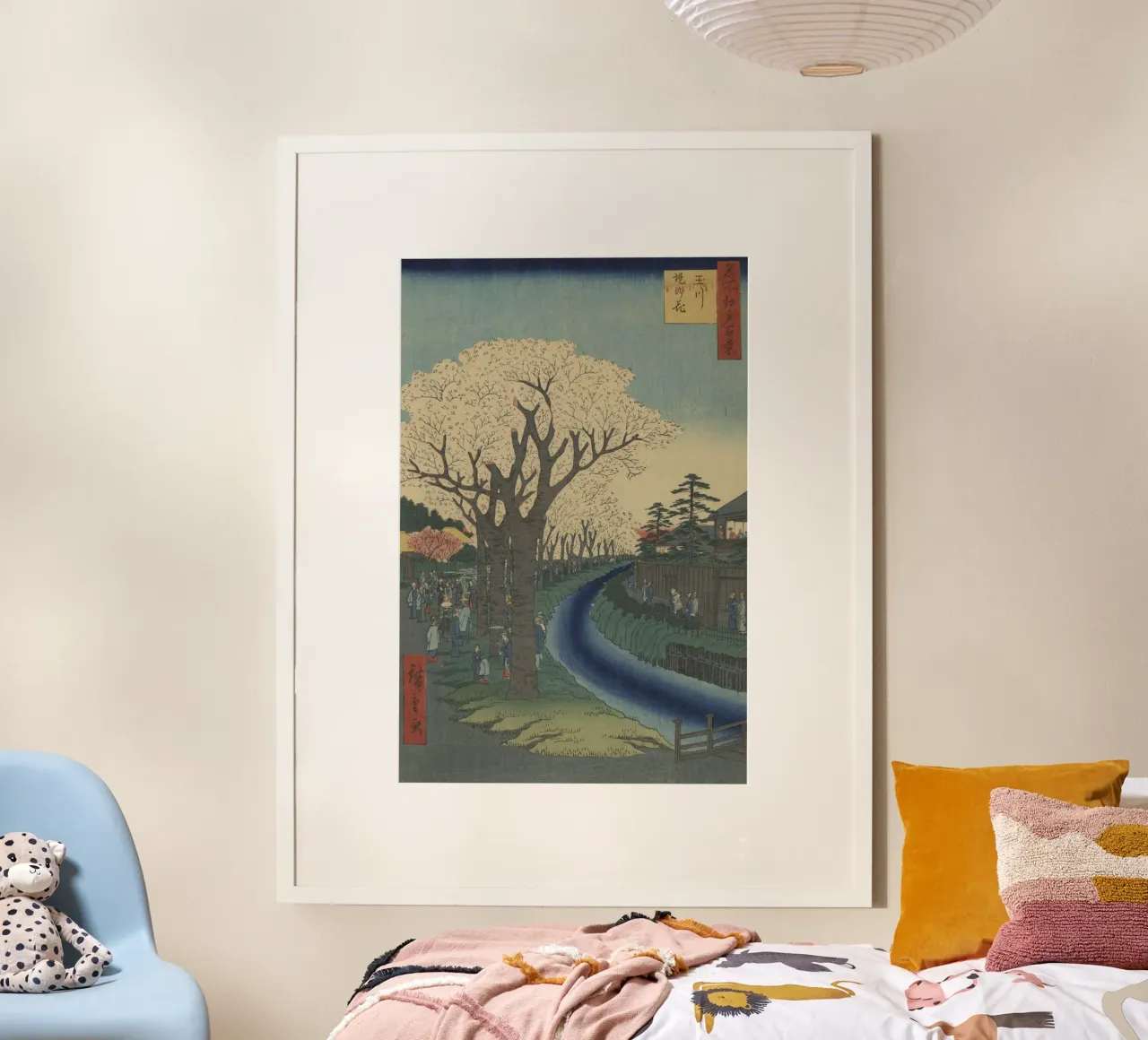 Tamagawa-zutsumi no hana – Vintage Japanese Springtime Scene poster con telaio in alluminio da Wirla