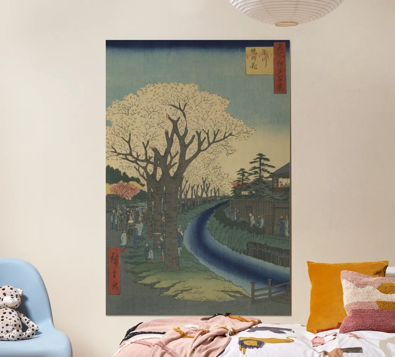 Tamagawa-zutsumi no hana – Vintage Japanese Springtime Scene poster con telaio in alluminio da Wirla
