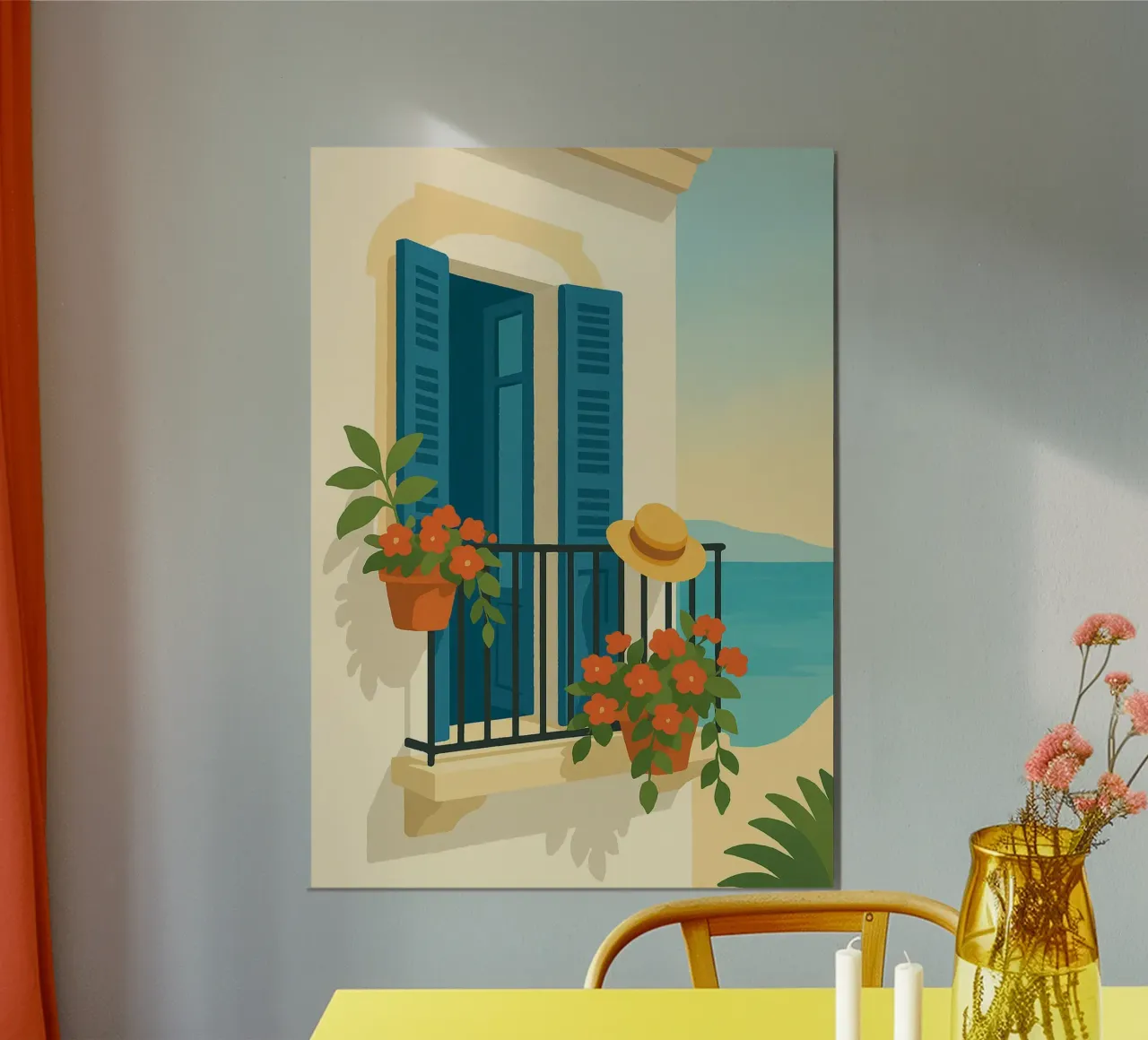 Old Town Balcony poster con telaio in plastica da Mosaic Dialogue