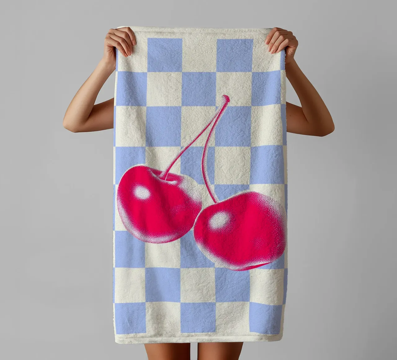 Lattice pattern Loves cherries towel by Carinaprint