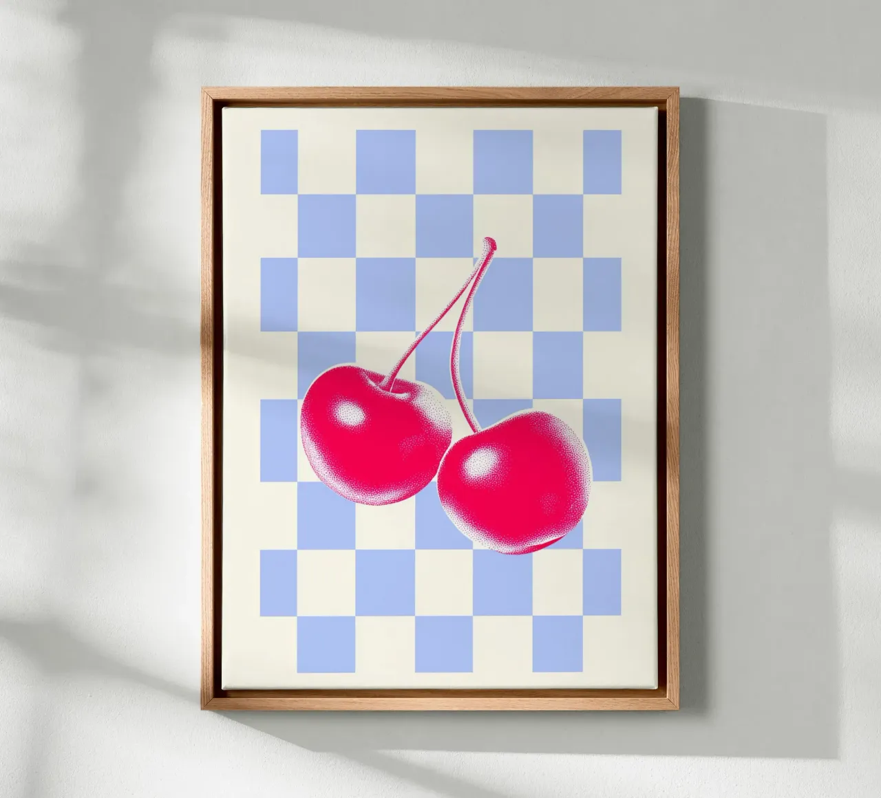 Lattice pattern Loves cherries canvas with Floater frame by Carinaprint
