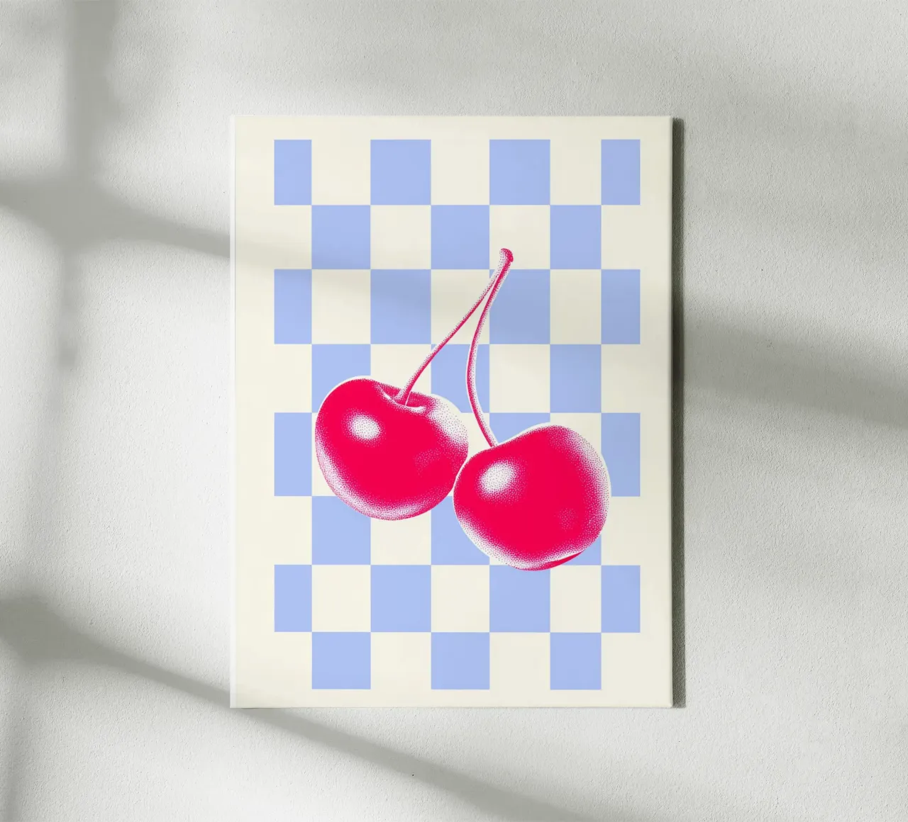 Lattice pattern Loves cherries canvas with Floater frame by Carinaprint