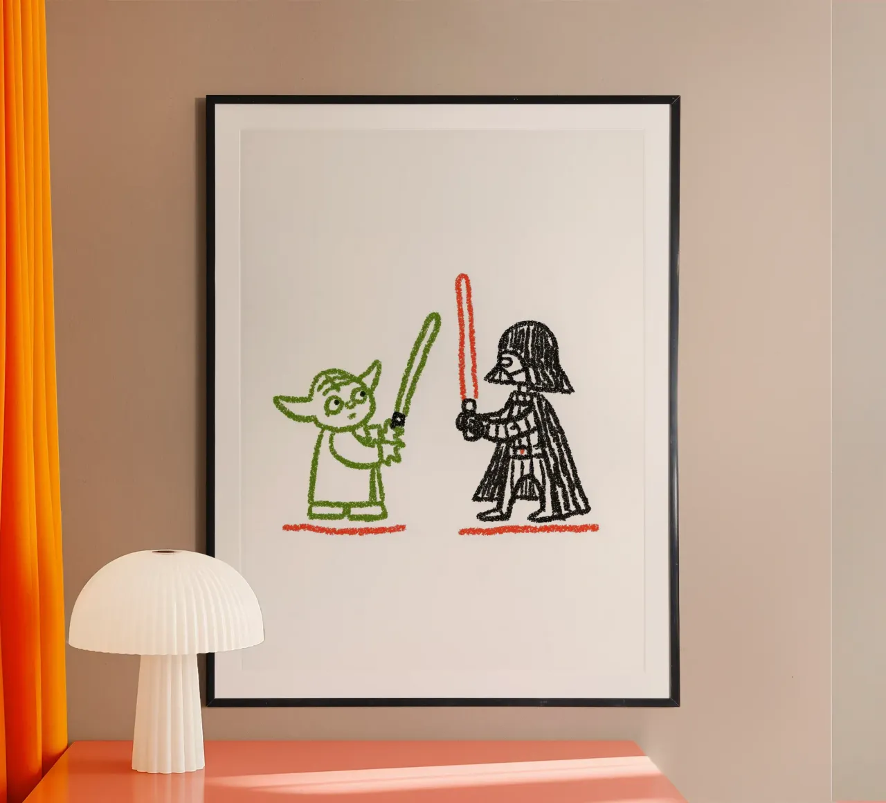 Stampa d'arte di Star Wars: Battaglia artistica tra Yoda e Darth Vader poster da Kaji