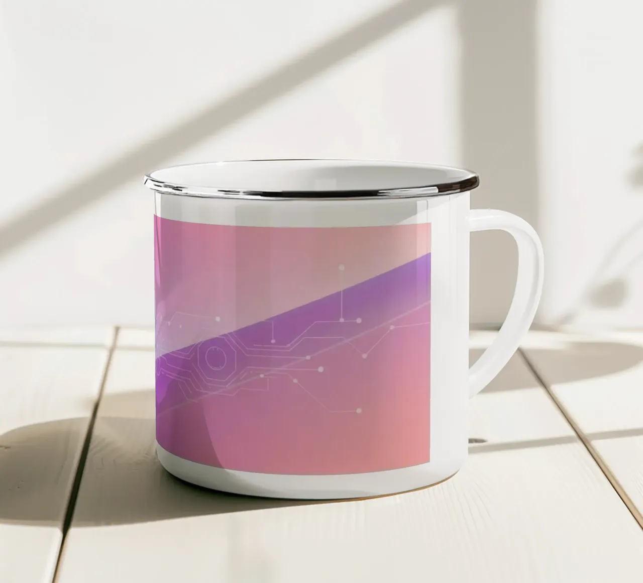 Sfondo astratto di tecnologia AI con colori vivaci tazza in smalto da DesignDoodle