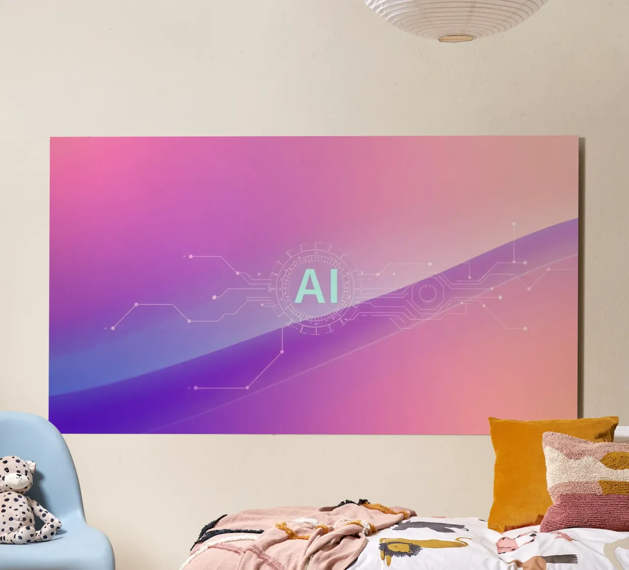 Sfondo astratto di tecnologia AI con colori vivaci alluminio dibond da DesignDoodle