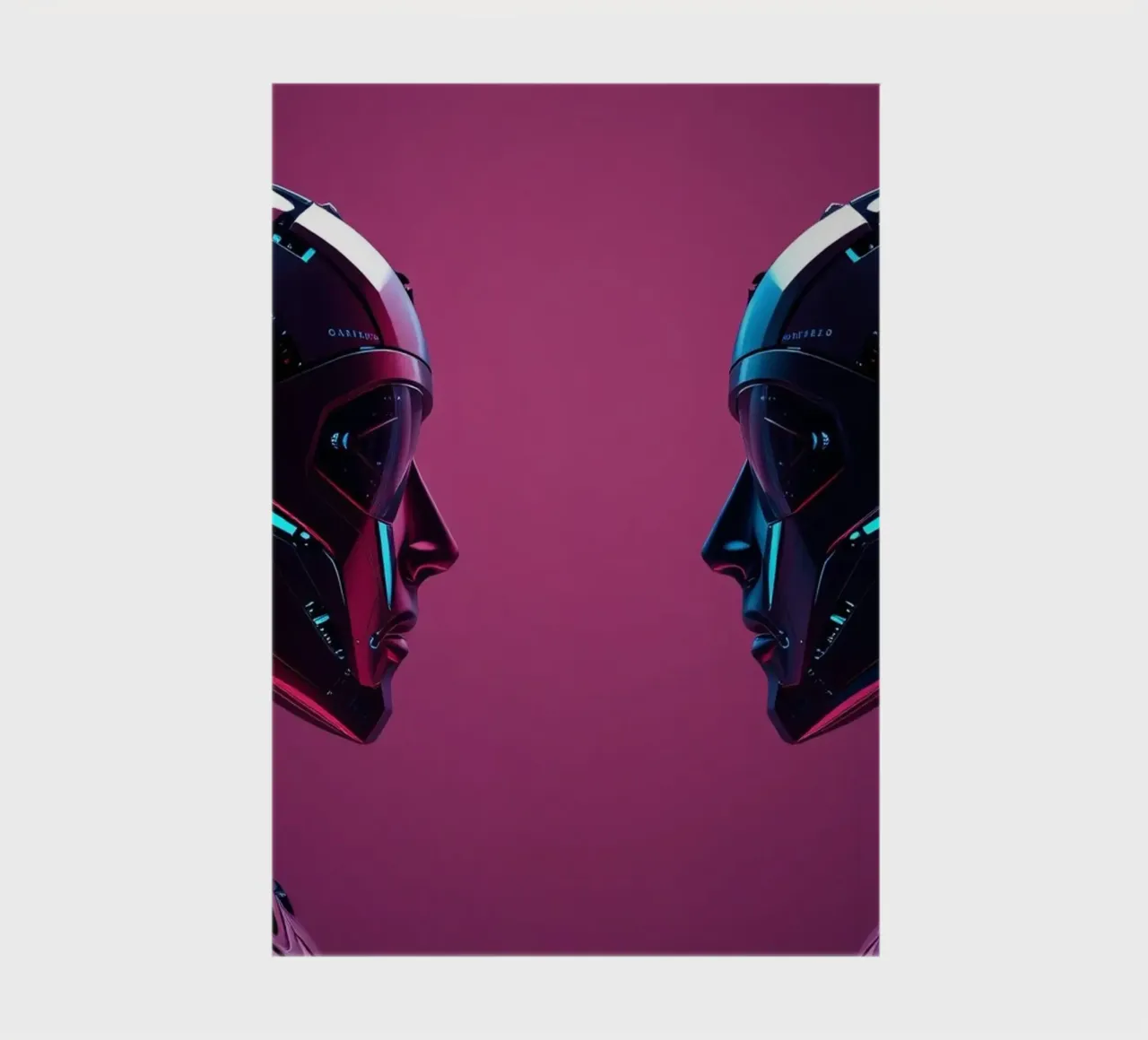 Futuristic robots facing each other in a stylized cybernetic notebook by DesignDoodle