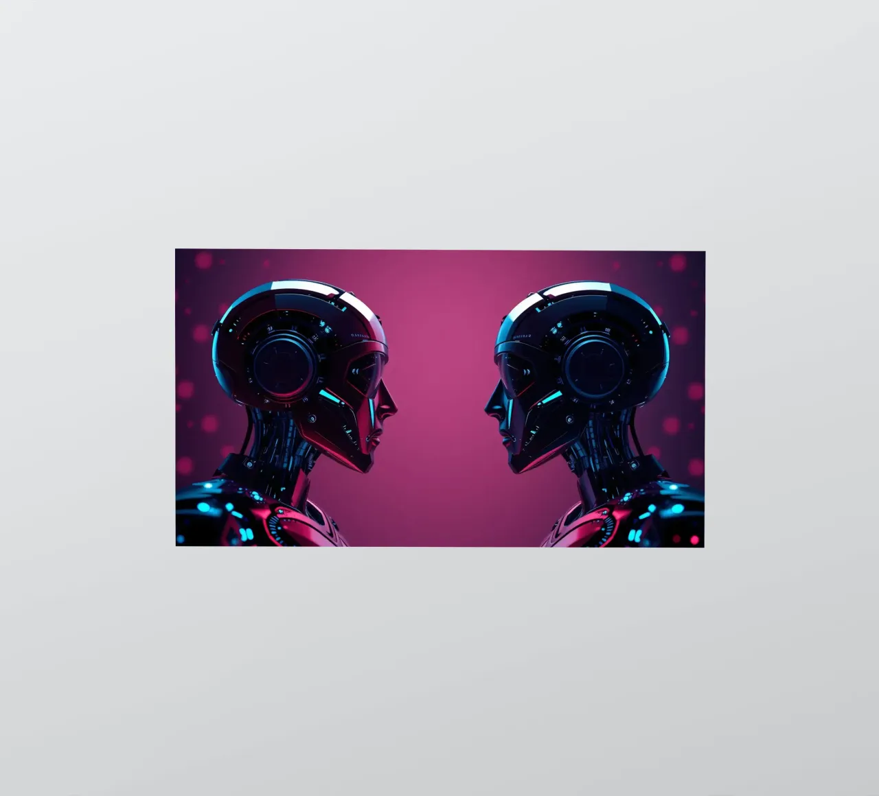 Futuristic robots facing each other in a stylized cybernetic sticker by DesignDoodle