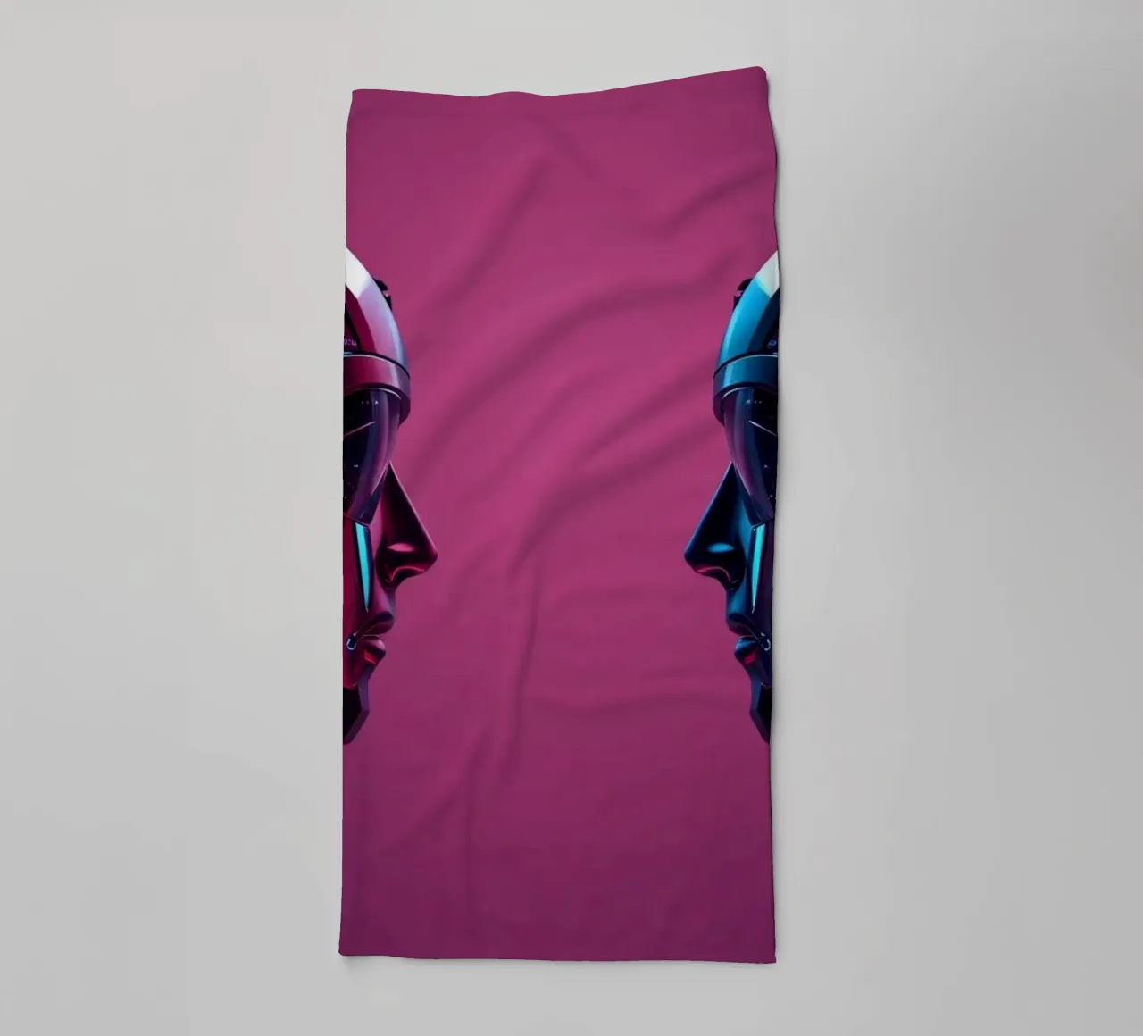 Futuristic robots facing each other in a stylized cybernetic towel by DesignDoodle