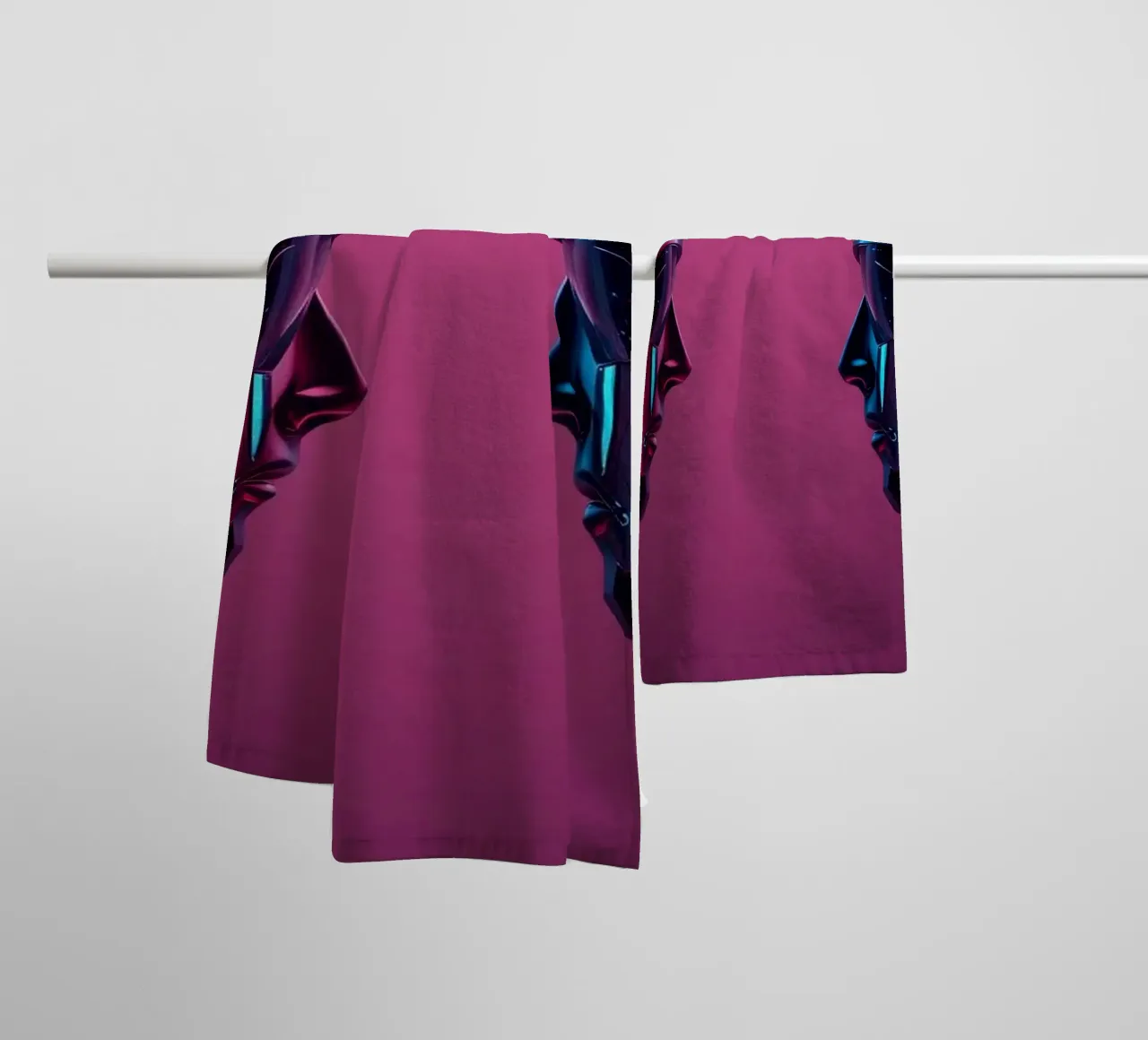 Futuristic robots facing each other in a stylized cybernetic towel by DesignDoodle