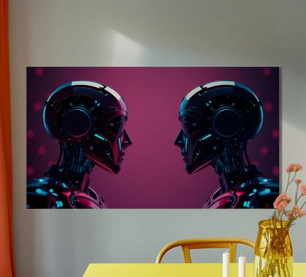 Robot futuristici che si fronteggiano in un'immagine cibernetica stilizzata. plexiglass da DesignDoodle