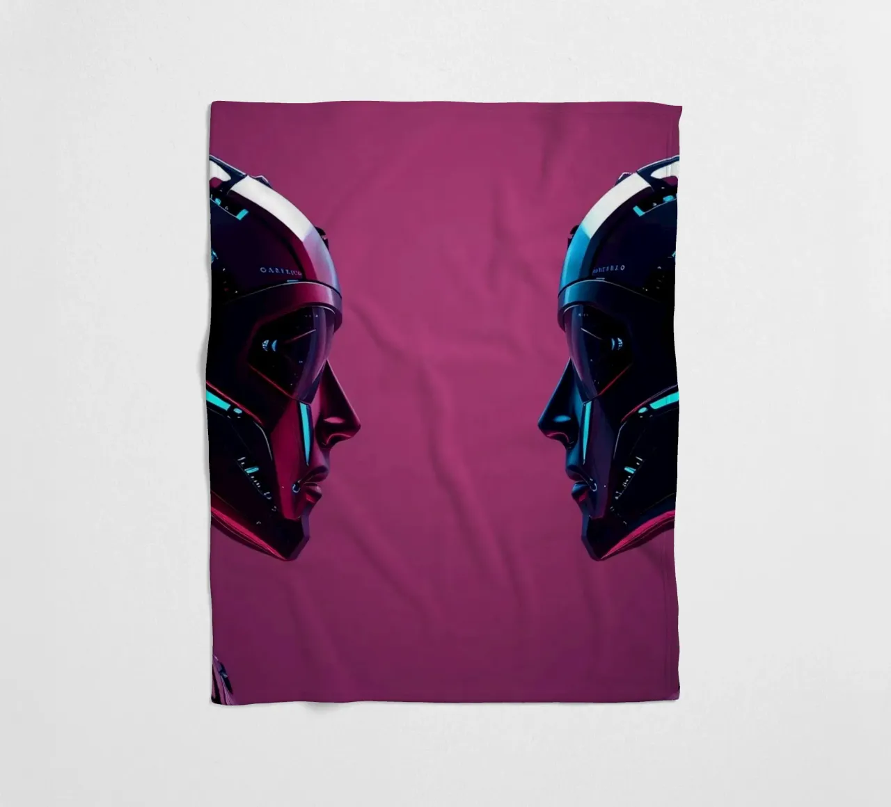 Robot futuristici che si fronteggiano in un'immagine cibernetica stilizzata. coperta in pile da DesignDoodle
