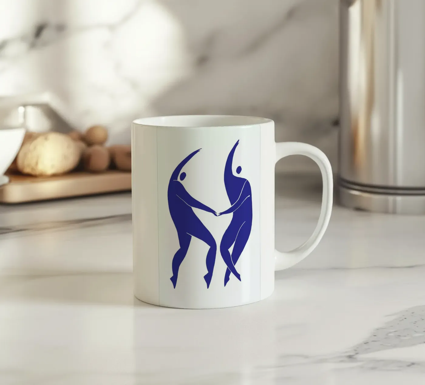 Dancing Figures Blue ceramic mug by Graphite