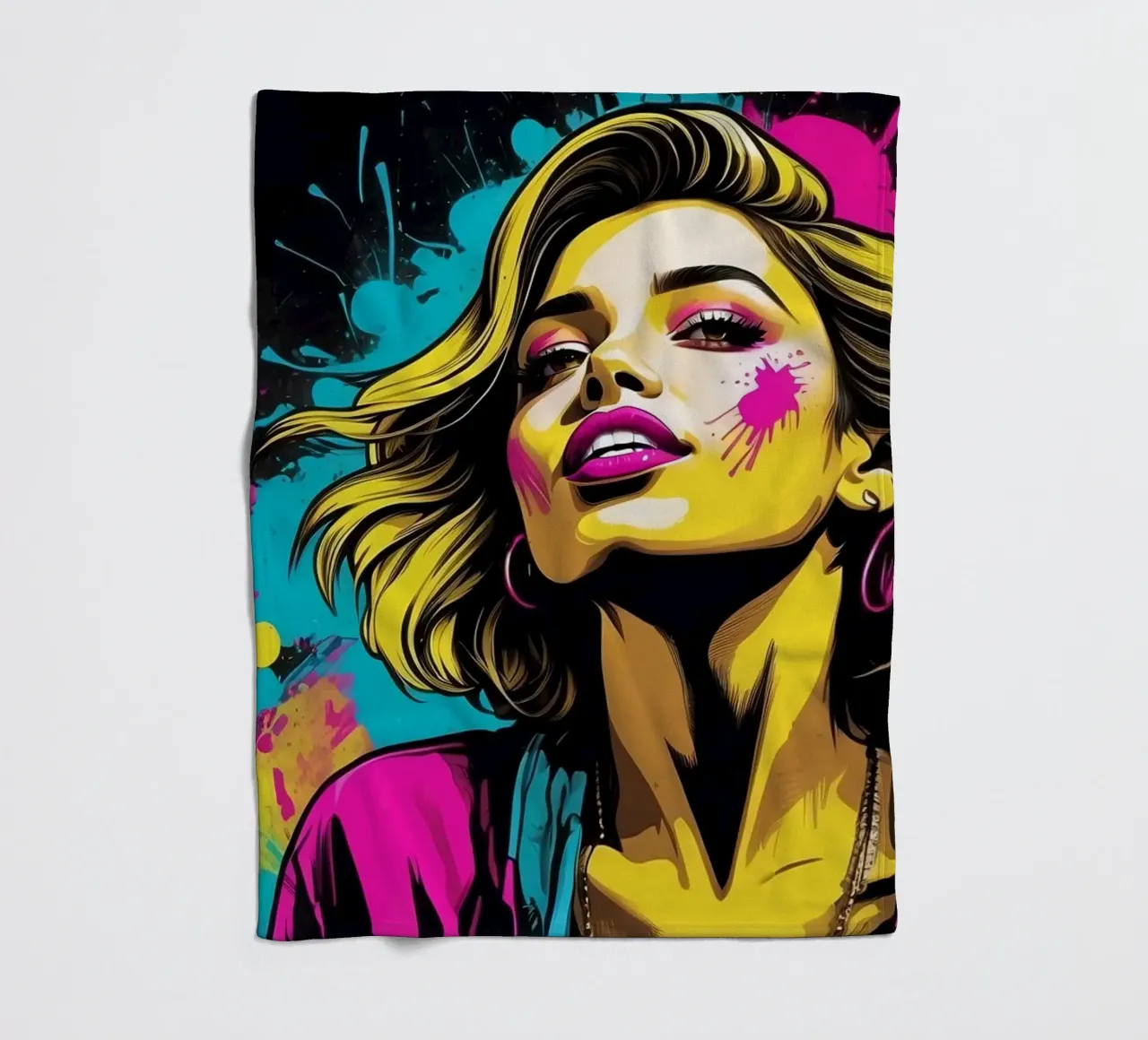 giovane donna dai capelli vivaci e dall'espressione giocosa coperta in pile da DesignDoodle