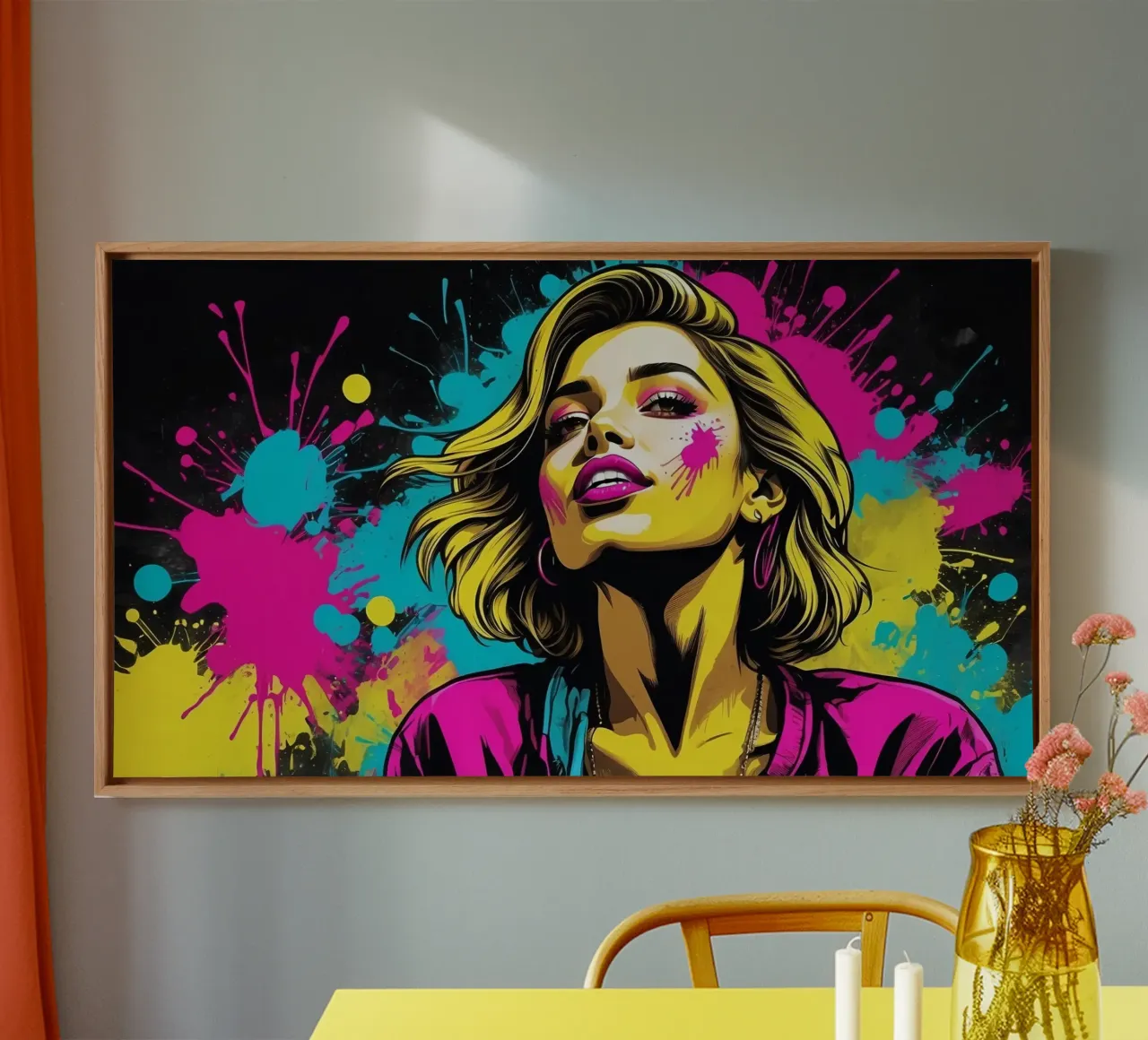 jonge vrouw met levendig haar en een speelse uitdrukking canvas met Baklijst van DesignDoodle