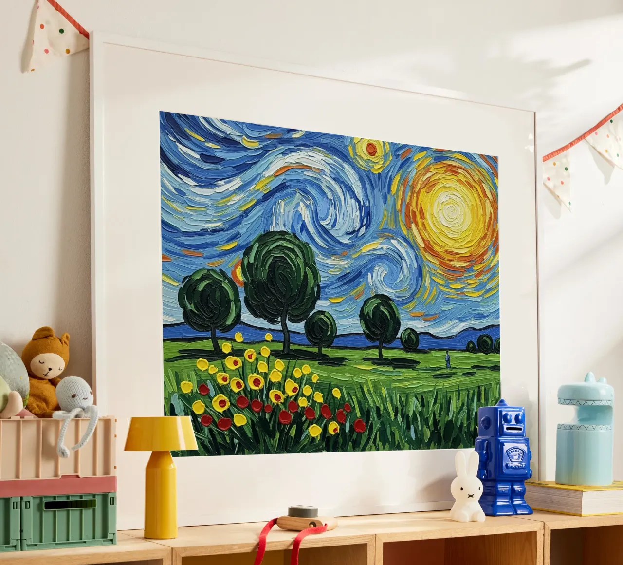 casa notte stellata poster con telaio in legno da NEW LIFE