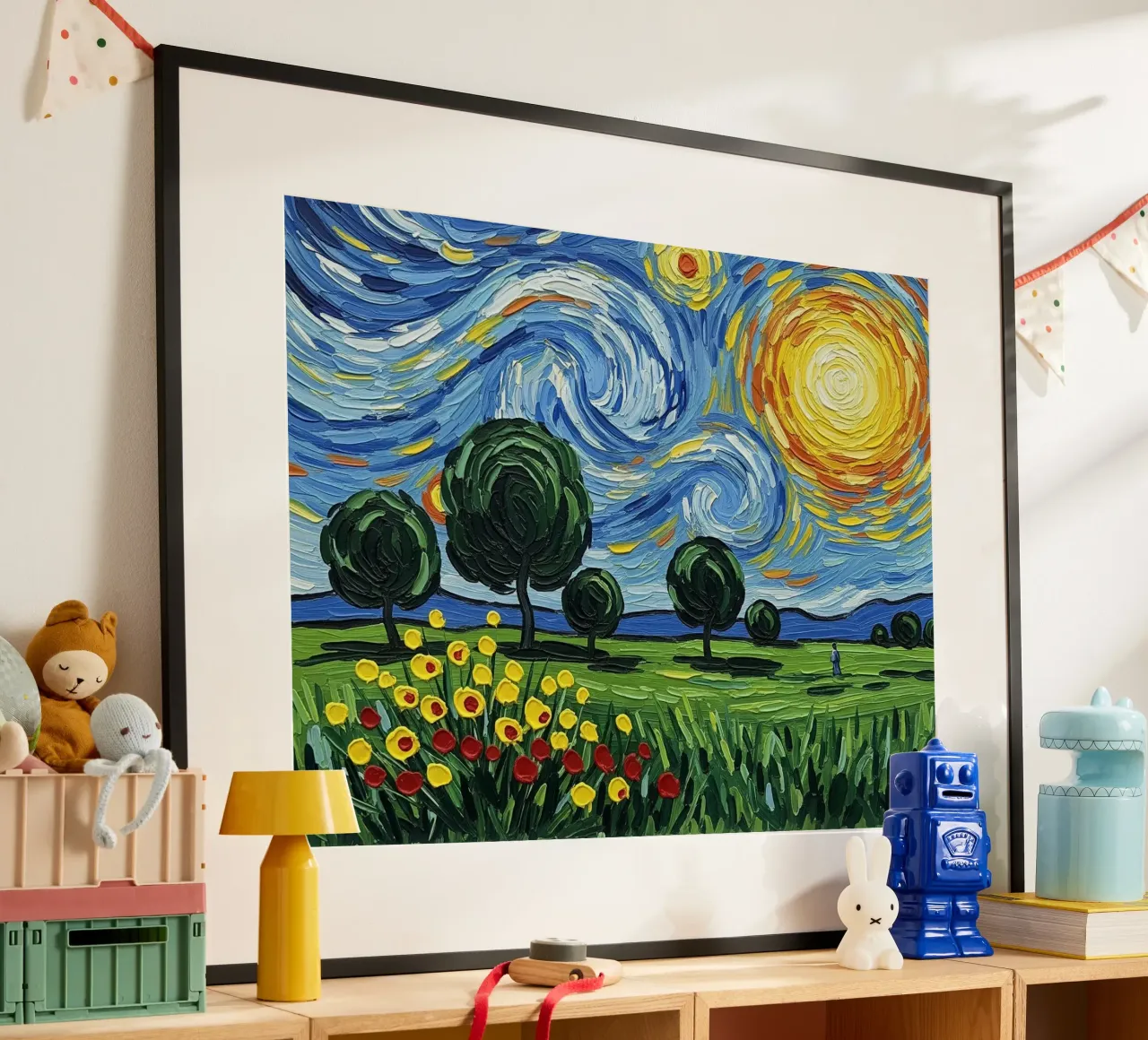 casa notte stellata poster con telaio in legno da NEW LIFE