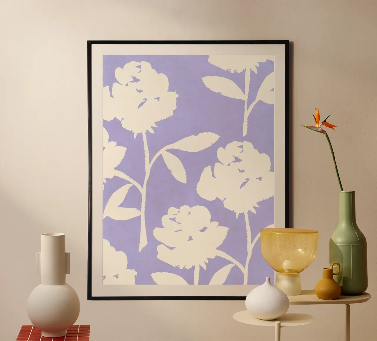 Rozenpatroon - Violet poster met aluminium frame van intemporalis
