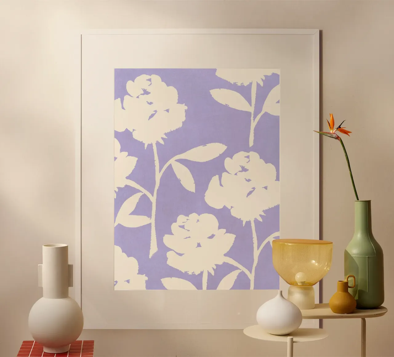 Rozenpatroon - Violet poster met aluminium frame van intemporalis