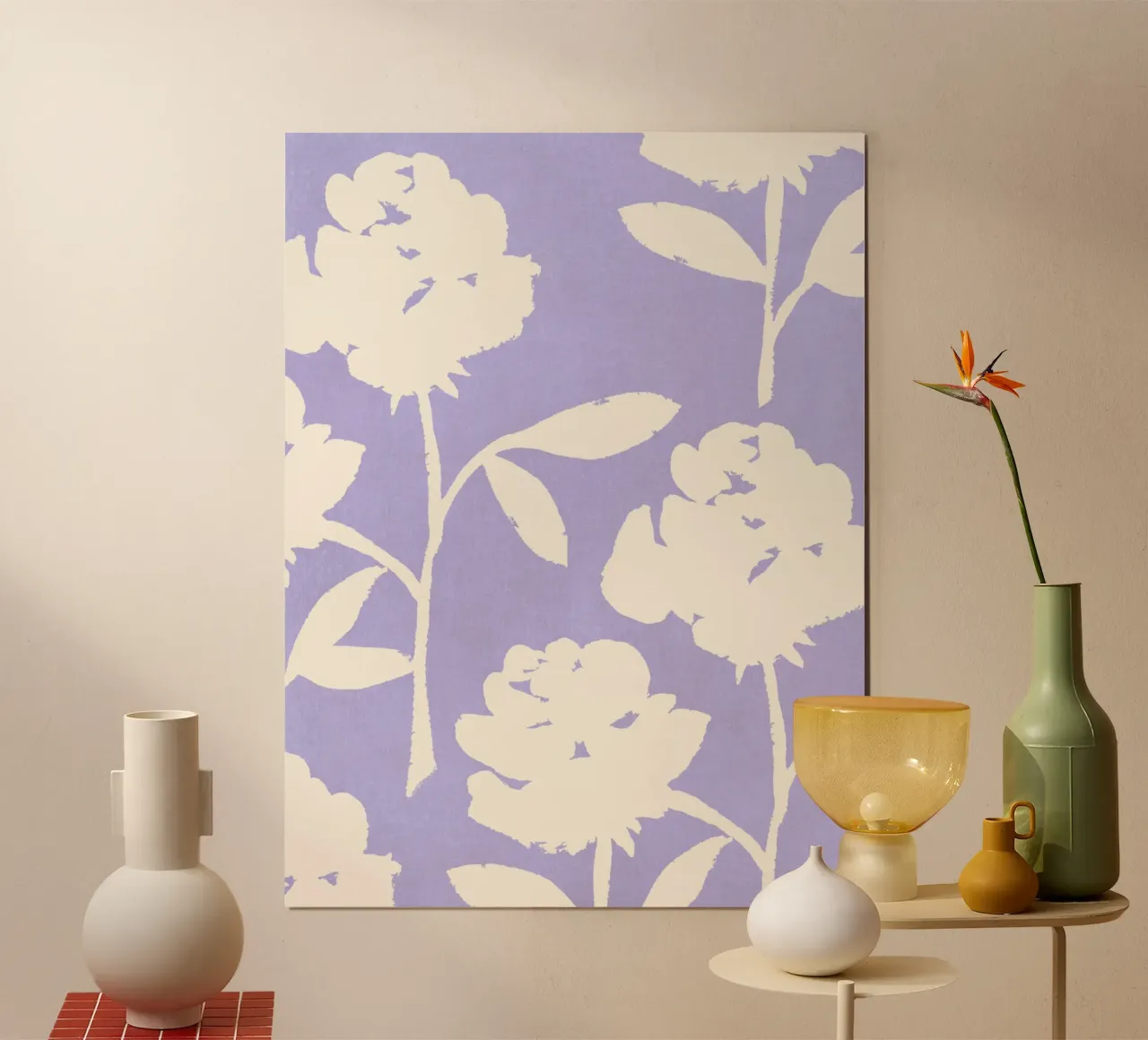 Rozenpatroon - Violet poster met aluminium frame van intemporalis