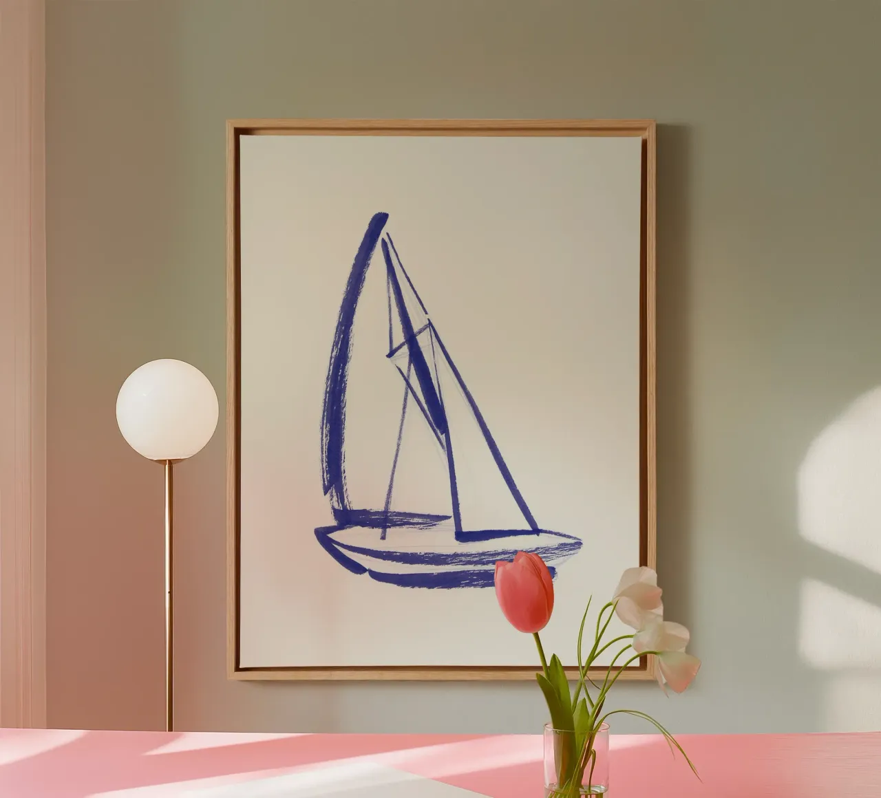 Zeilboot - Wit Blauw canvas van intemporalis