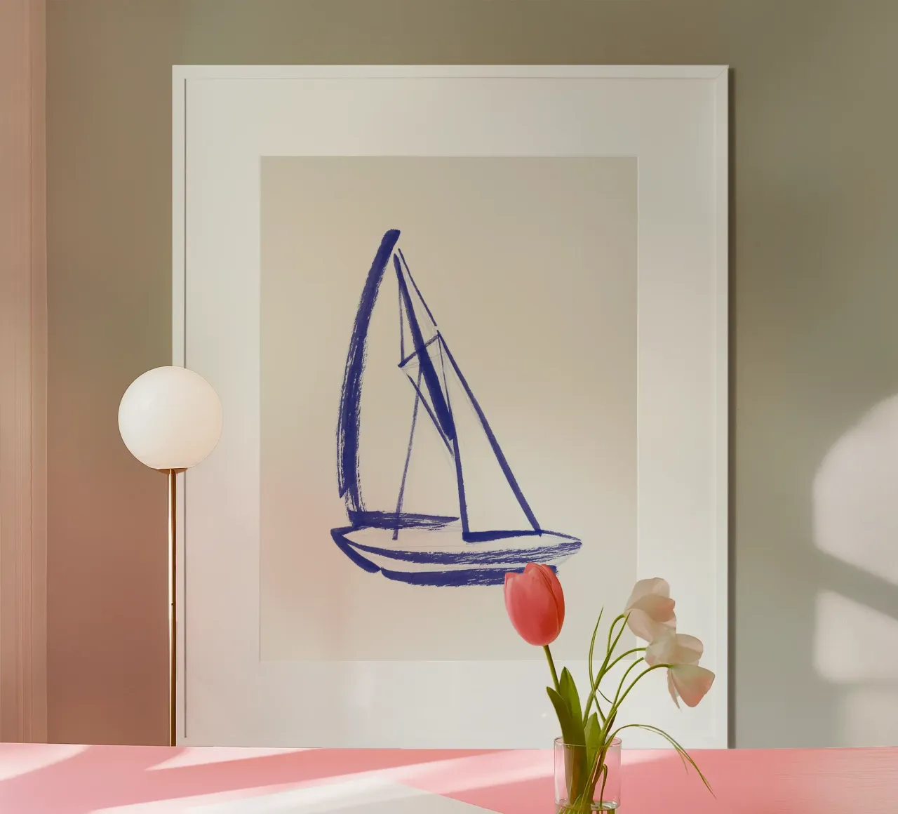 Barca a vela - Bianco Blu carta hahnemühle da intemporalis